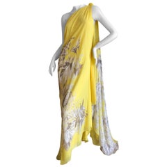 Vintage Roberto Cavalli Floral Silk Chiffon One Shoulder Toga Dress with Cape NWT