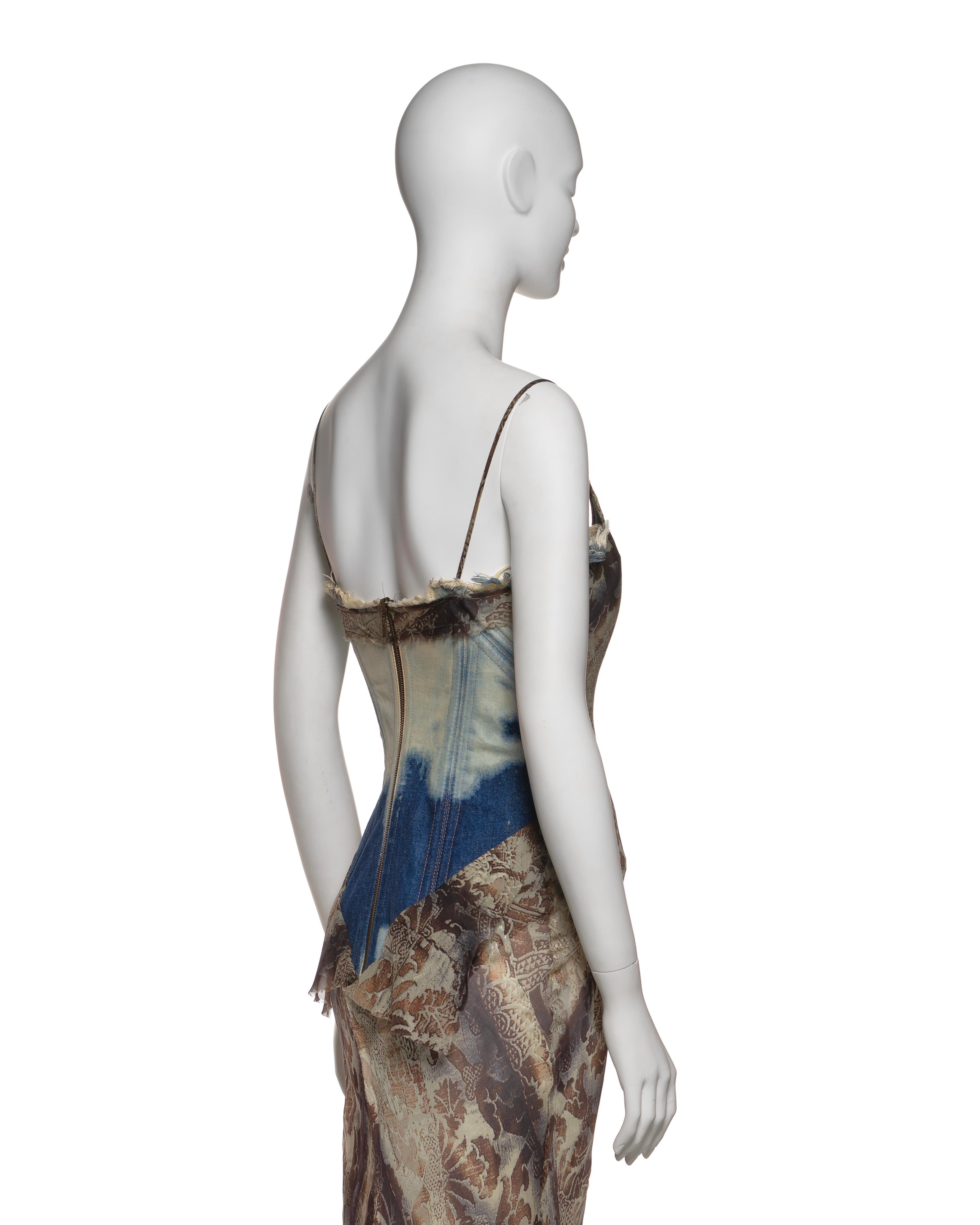 Roberto Cavalli Floral Silk Dress with Built-In Bleached Denim Corset, FW 2001 6