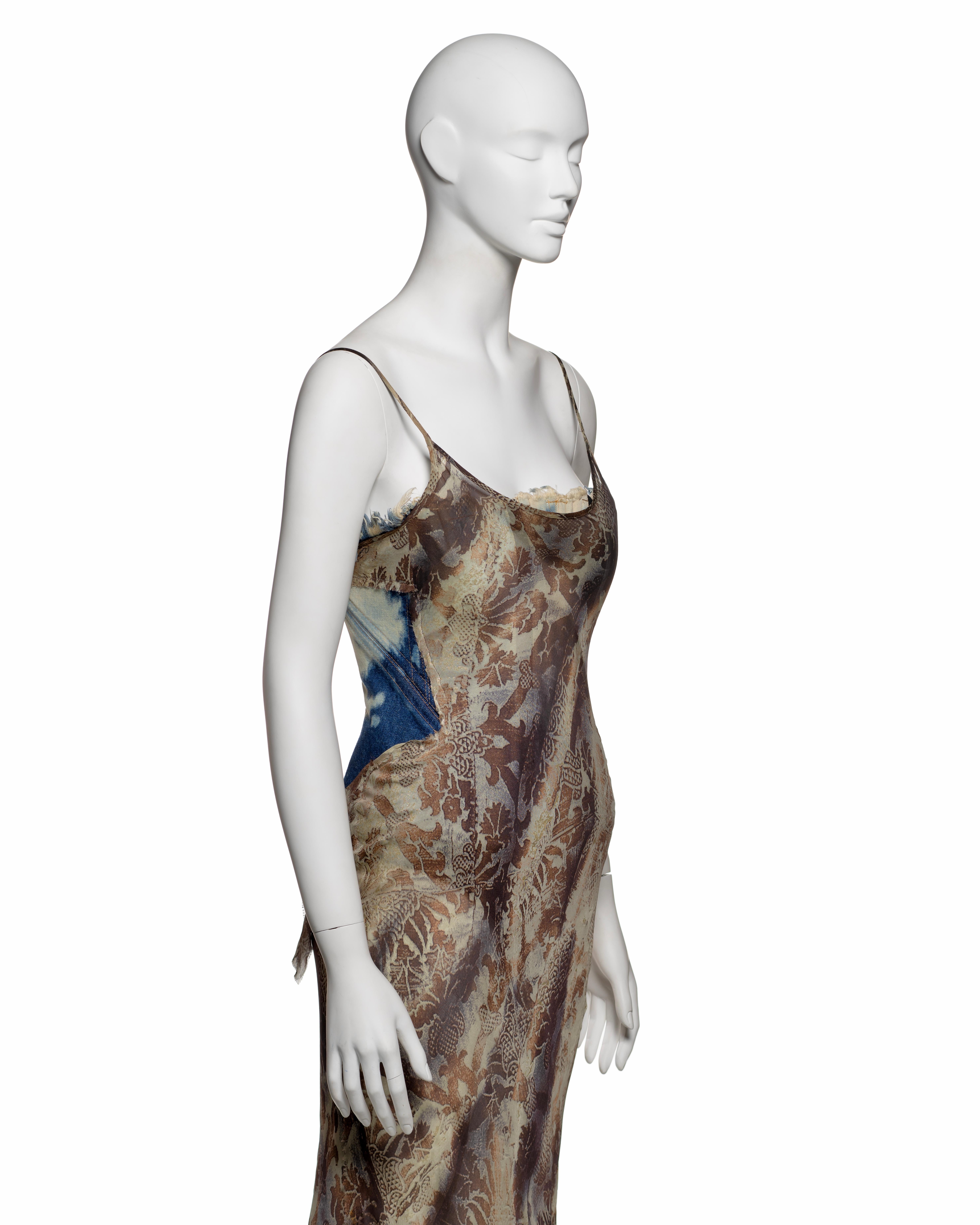 Roberto Cavalli Floral Silk Dress with Built-In Bleached Denim Corset, FW 2001 3