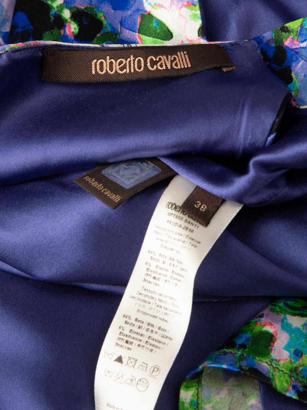 Roberto Cavalli Floral Silk V Neck Mini Dress Size XS For Sale 1