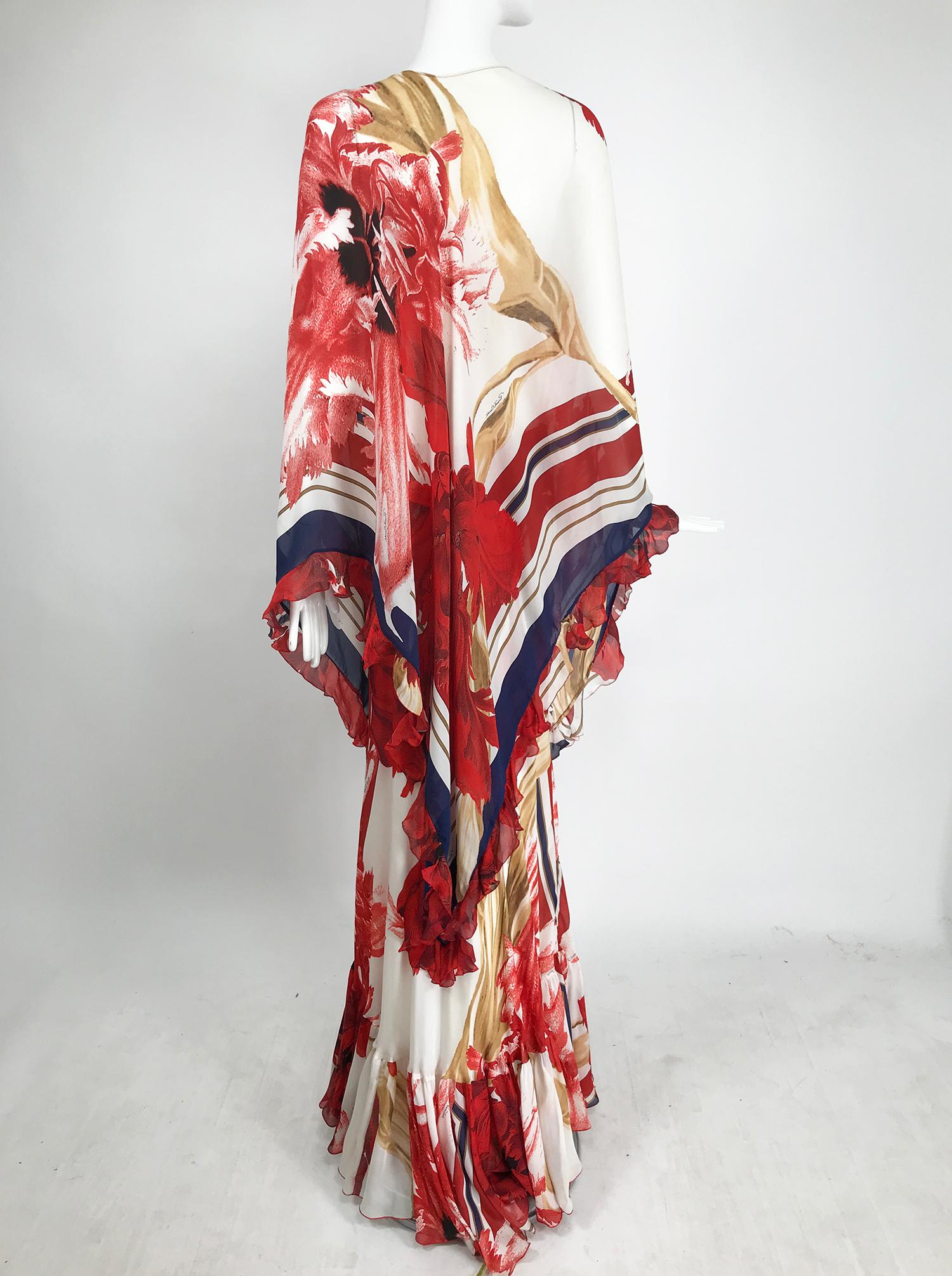 Roberto Cavalli Flowing Bias Cut Silk Maxi Skirt & Matching Shawl In Excellent Condition In West Palm Beach, FL