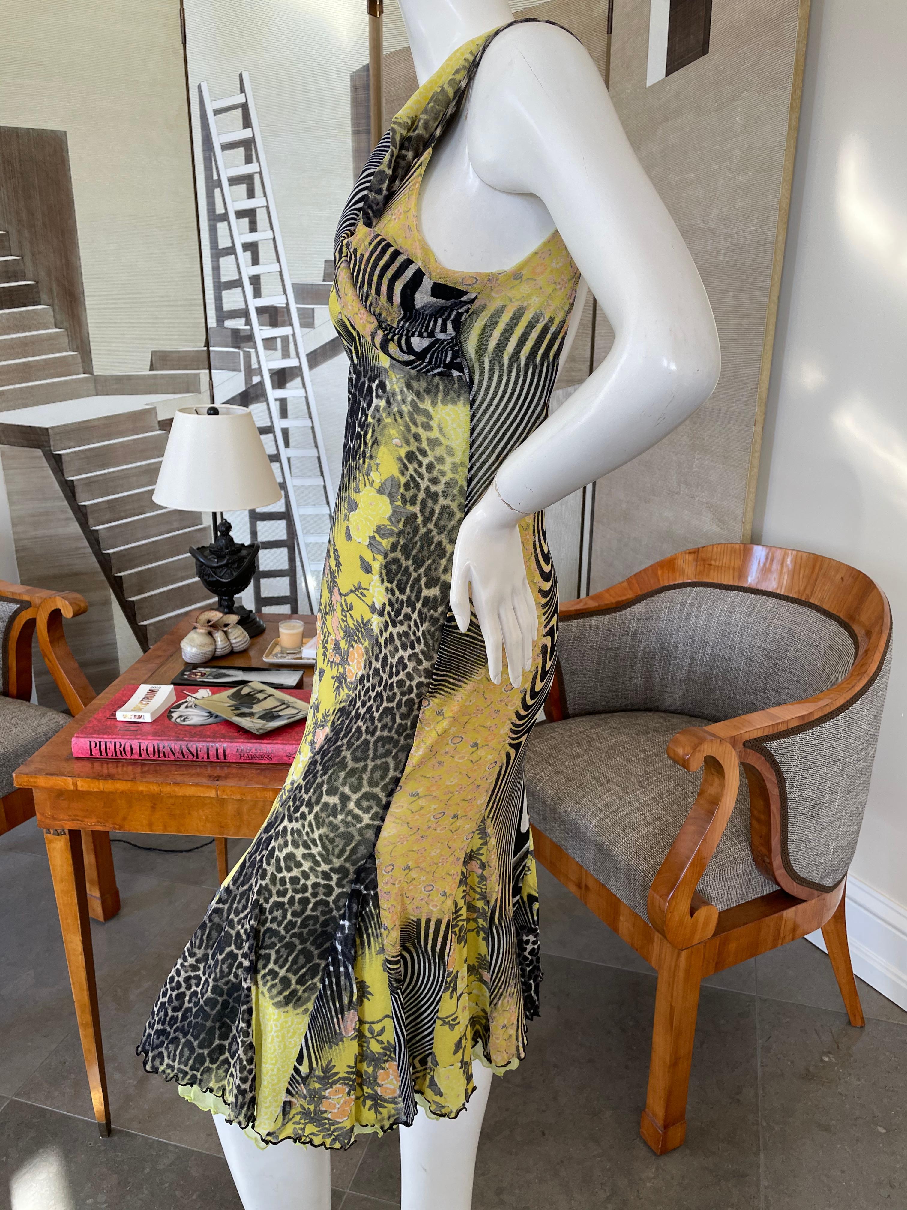 Roberto Cavalli for Class Cavalli Colorful Vintage Mesh Backless Dress In Excellent Condition For Sale In Cloverdale, CA
