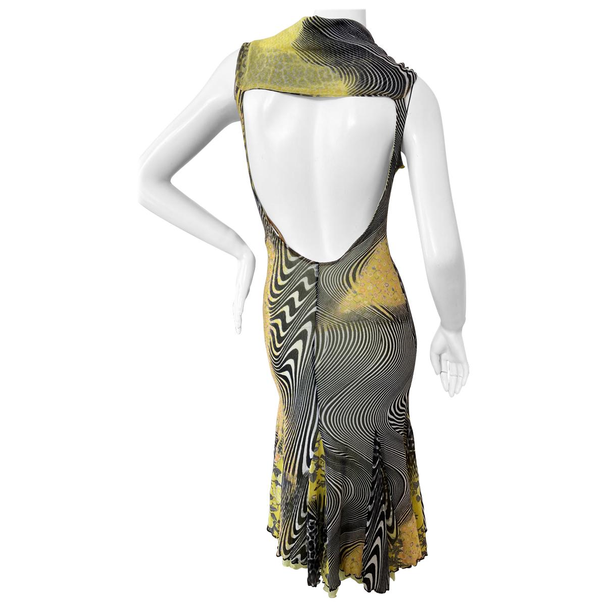 Roberto Cavalli for Class Cavalli Colorful Vintage Mesh Backless Dress For Sale