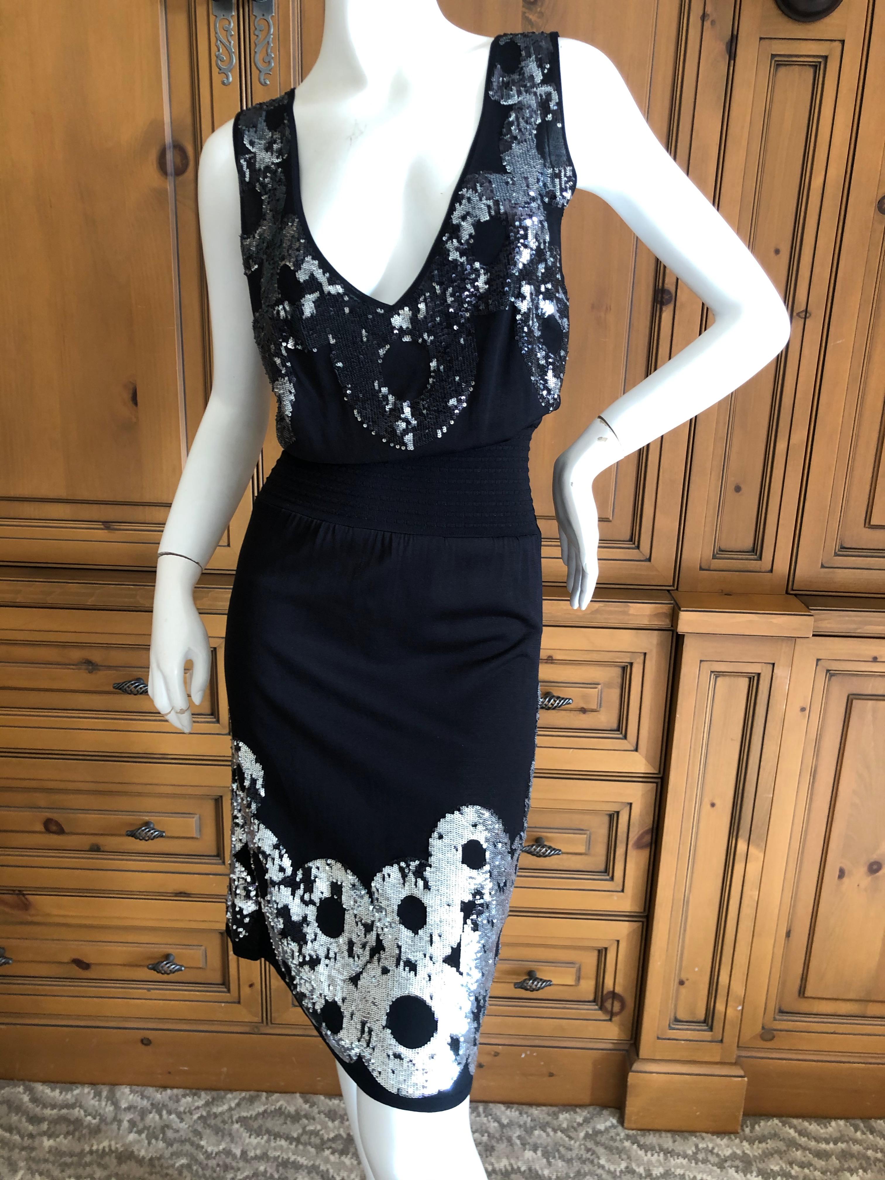  Roberto Cavalli for Class Cavalli Sequin Little Black Knit Cocktail Dress In Excellent Condition For Sale In Cloverdale, CA