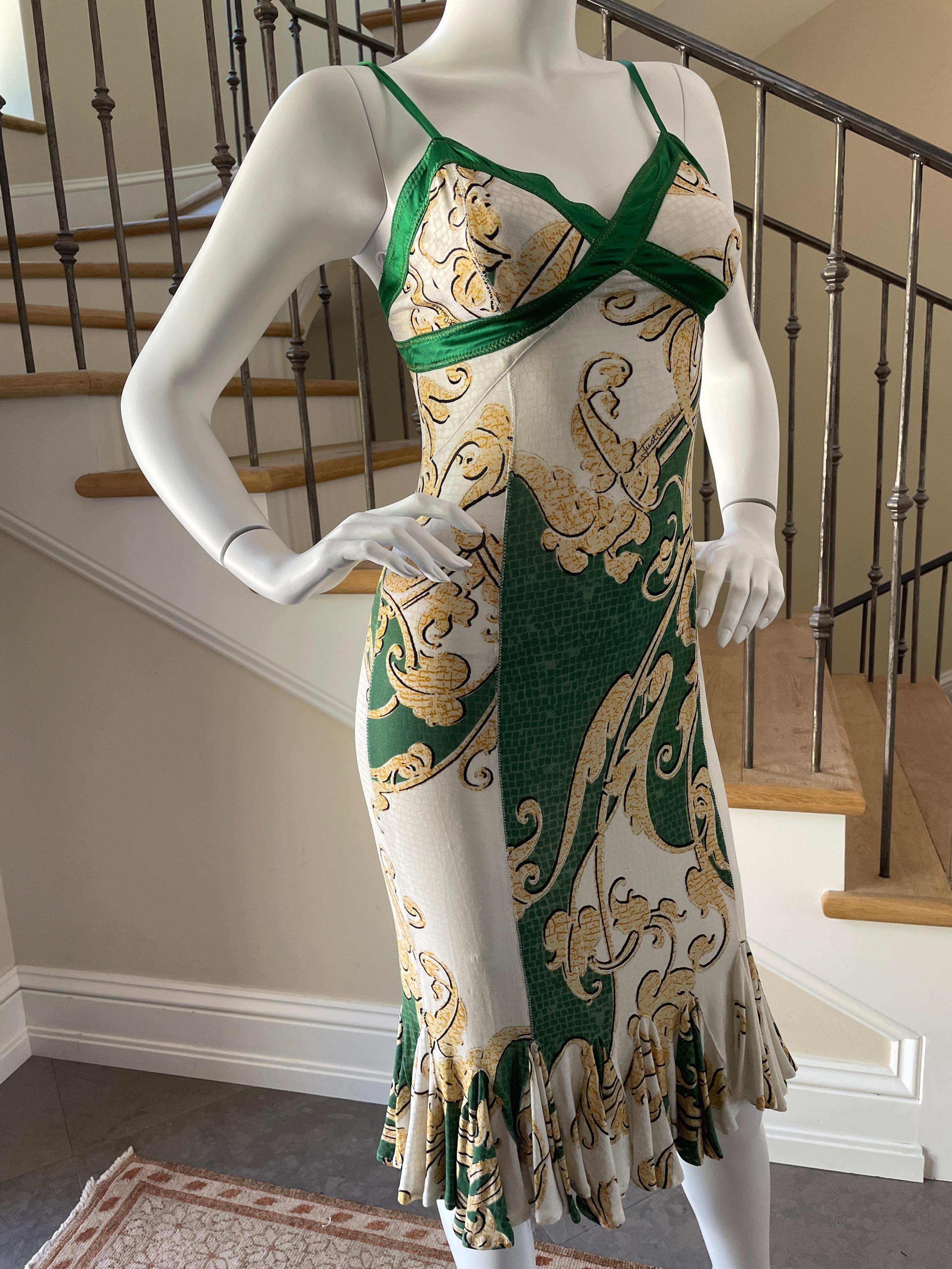 Women's Roberto Cavalli for Just Cavalli Baroque Pattern Mini Dress with Flounce Hem For Sale