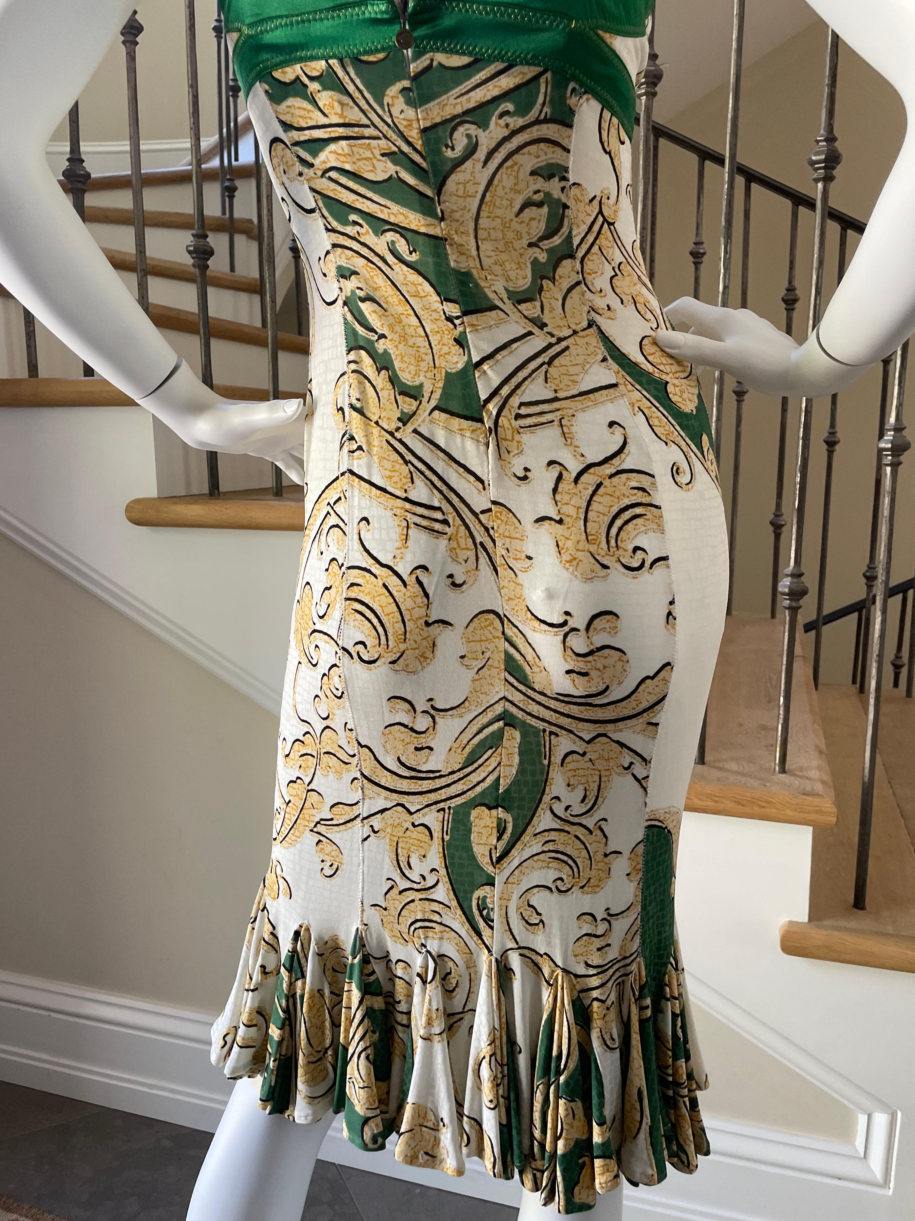 Roberto Cavalli for Just Cavalli Baroque Pattern Mini Dress with Flounce Hem For Sale 2
