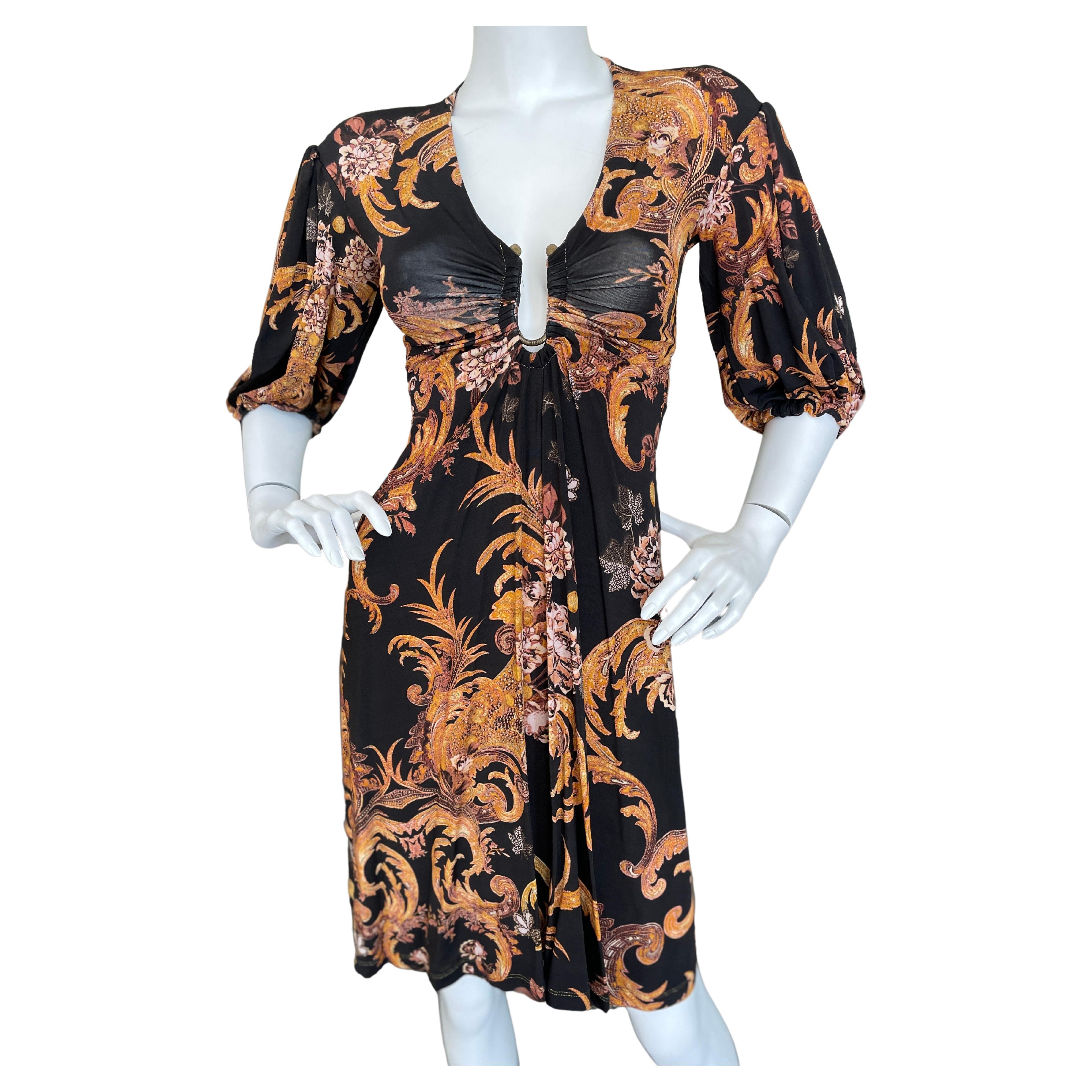 Roberto Cavalli for Just Cavalli Baroque Pattern Plunging Cocktail Dress  NWT For Sale at 1stDibs
