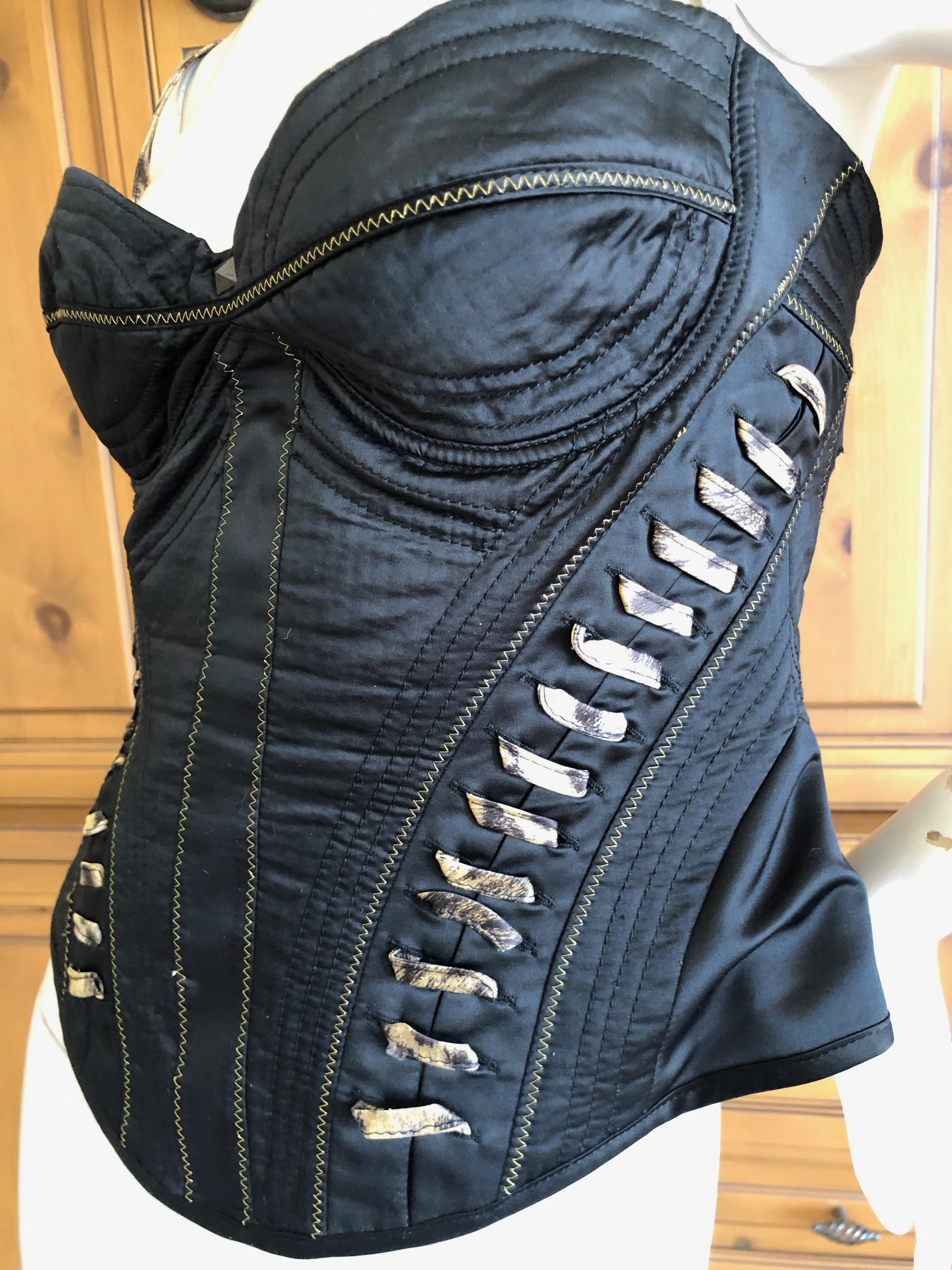 Roberto Cavalli for Just Cavalli Black Corset with Leopard Print Lace Up Details In Excellent Condition For Sale In Cloverdale, CA
