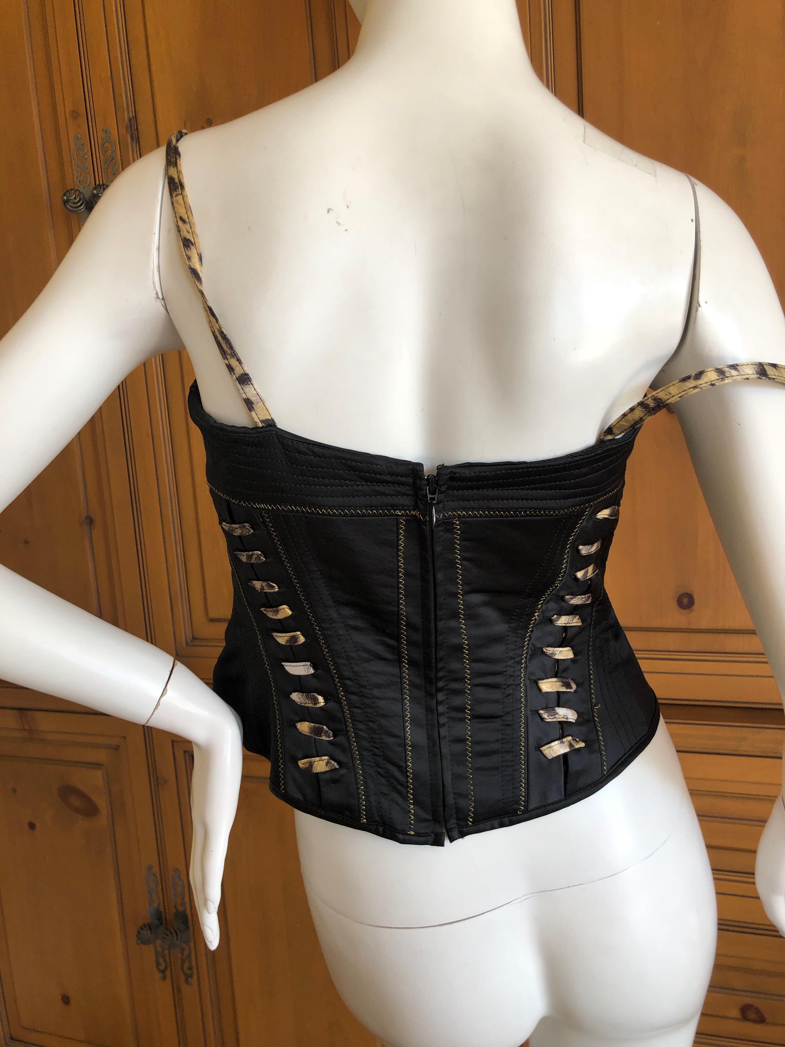 Women's or Men's Roberto Cavalli for Just Cavalli Black Corset with Leopard Print Lace Up Details For Sale