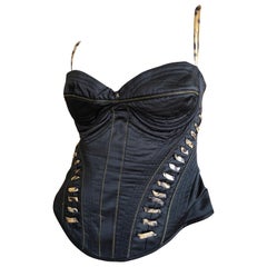 Roberto Cavalli for Just Cavalli Black Corset with Leopard Print Lace Up Details