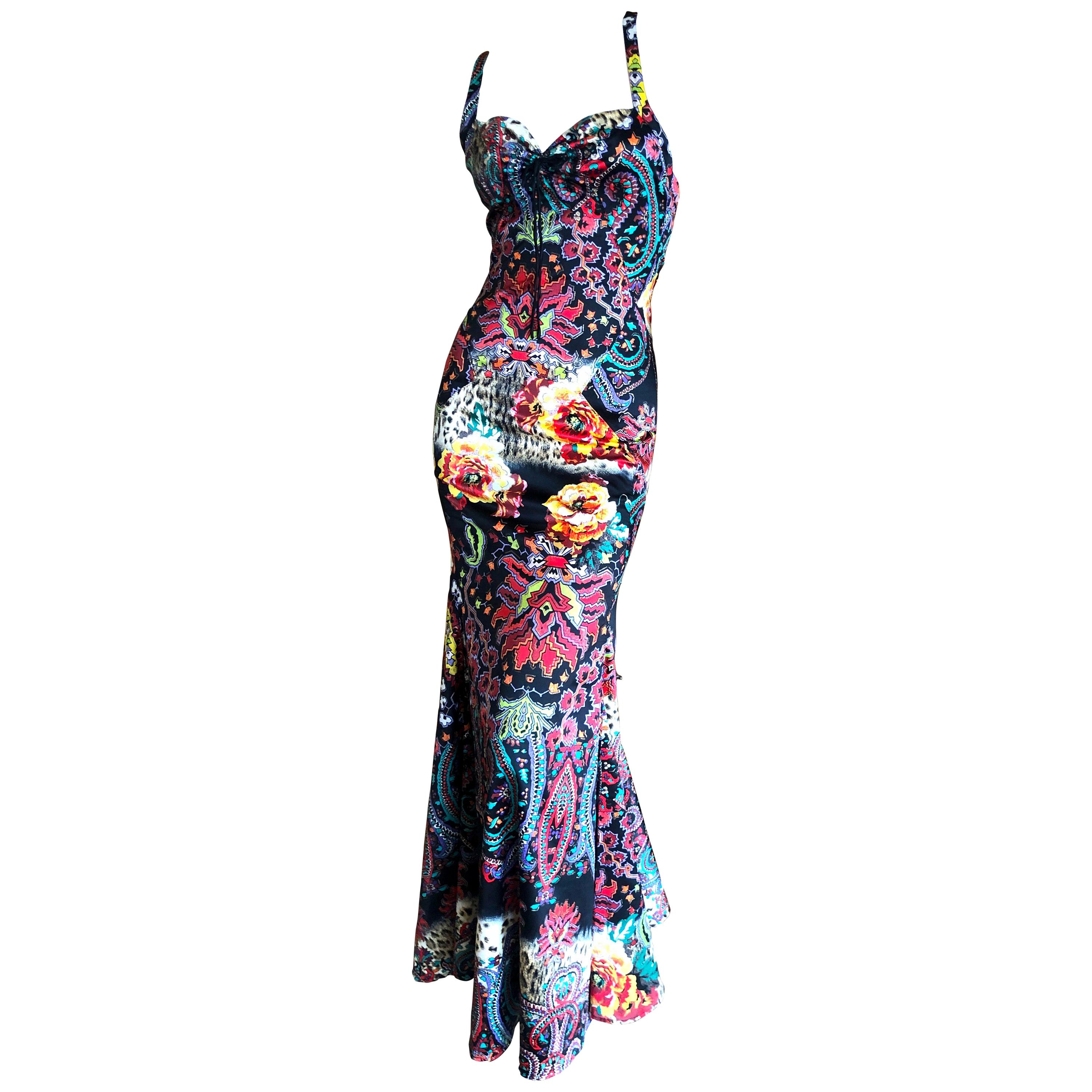 Roberto Cavalli for Just Cavalli Colorful Vintage Racerback Mermaid Dress