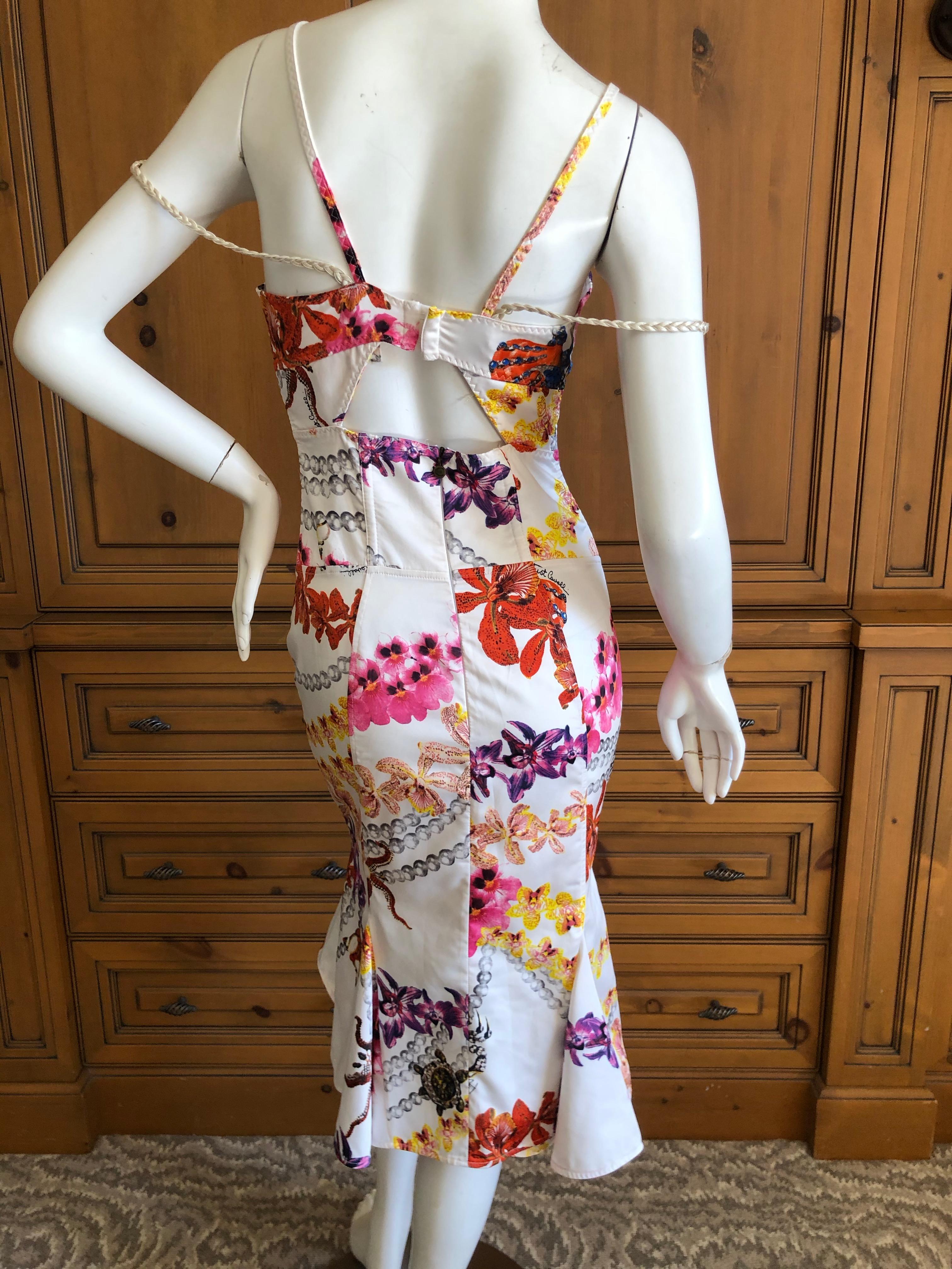 Gray Roberto Cavalli for Just Cavalli Corset Top Orchid Print Cocktail Dress For Sale