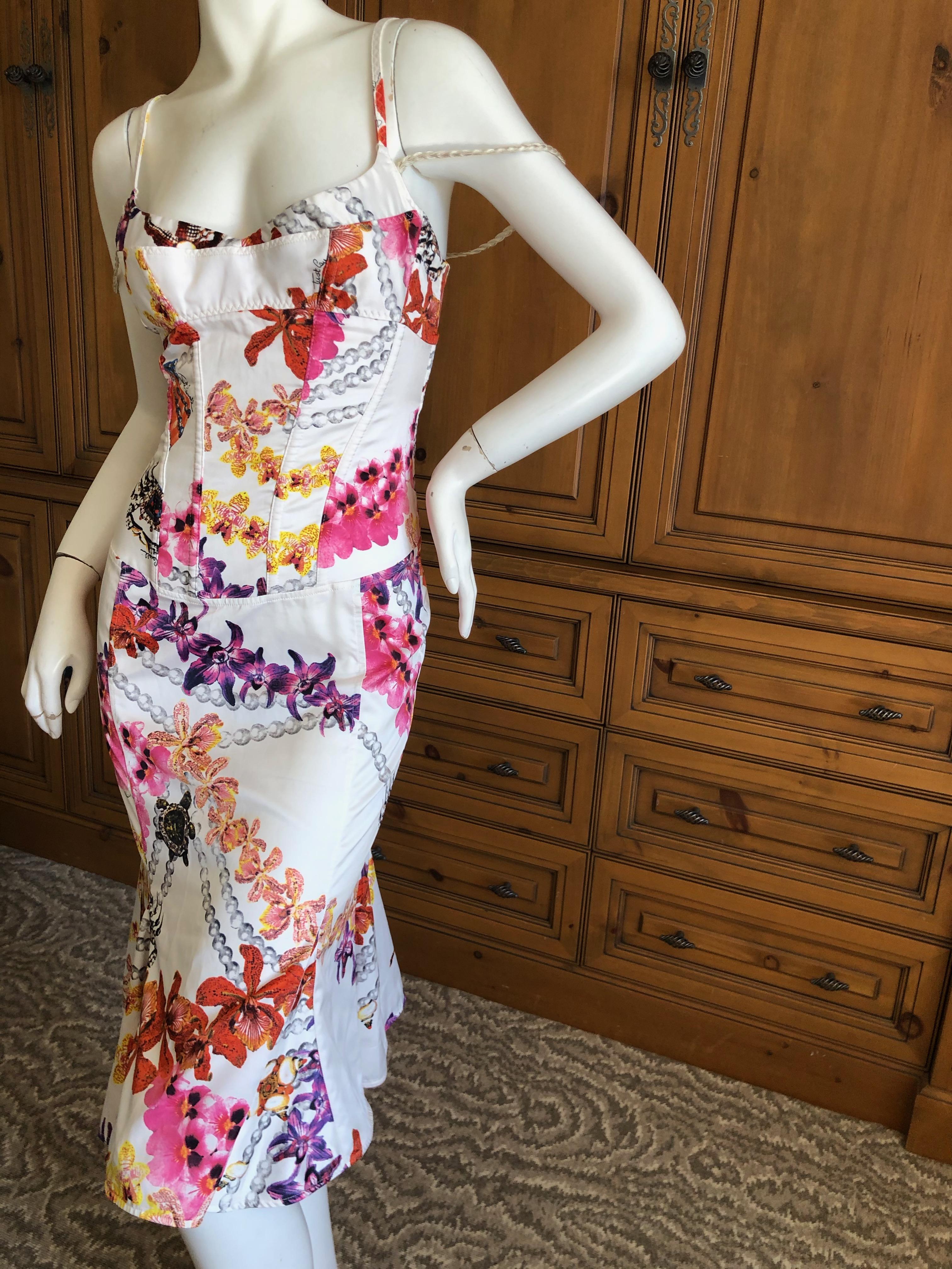 Roberto Cavalli for Just Cavalli Corset Top Orchid Print Cocktail Dress In Excellent Condition For Sale In Cloverdale, CA