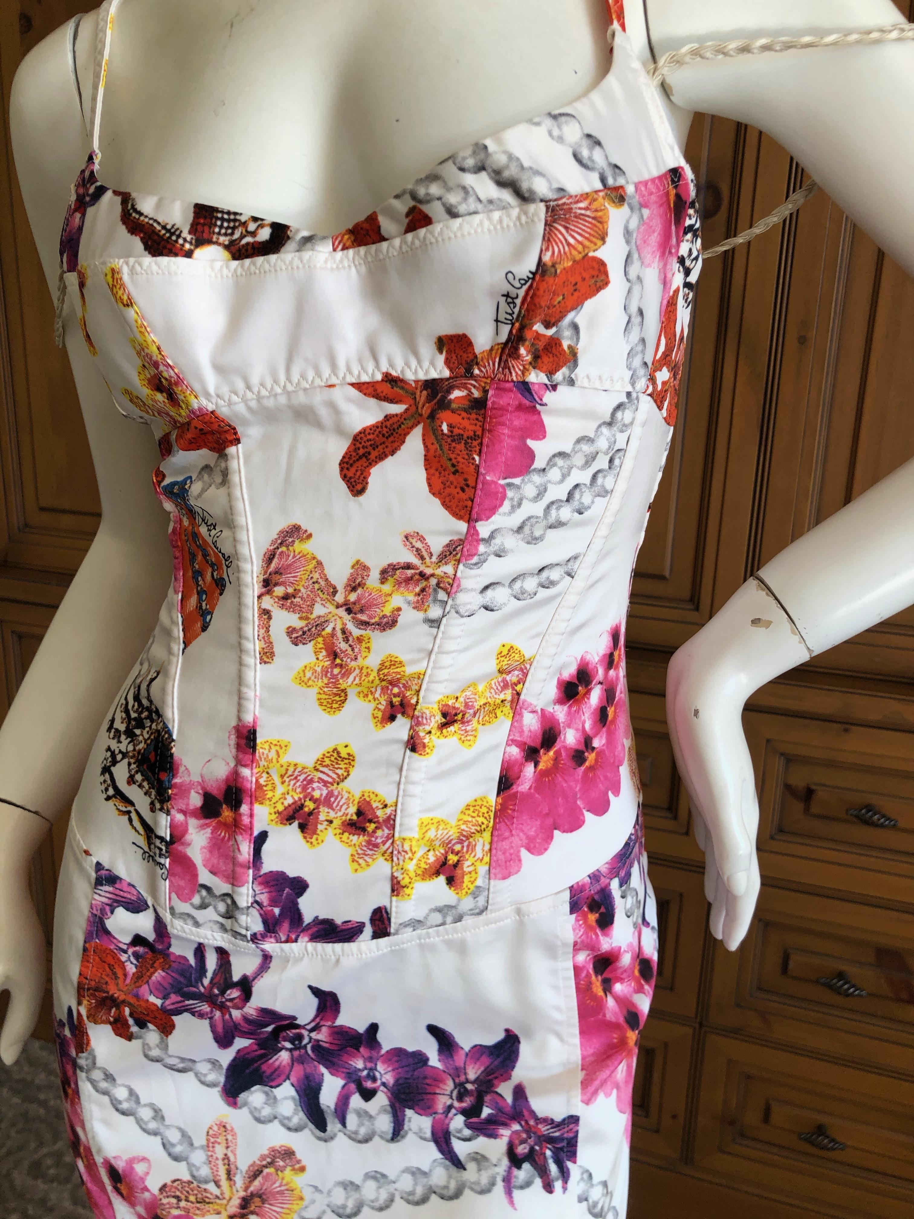 Women's or Men's Roberto Cavalli for Just Cavalli Corset Top Orchid Print Cocktail Dress For Sale