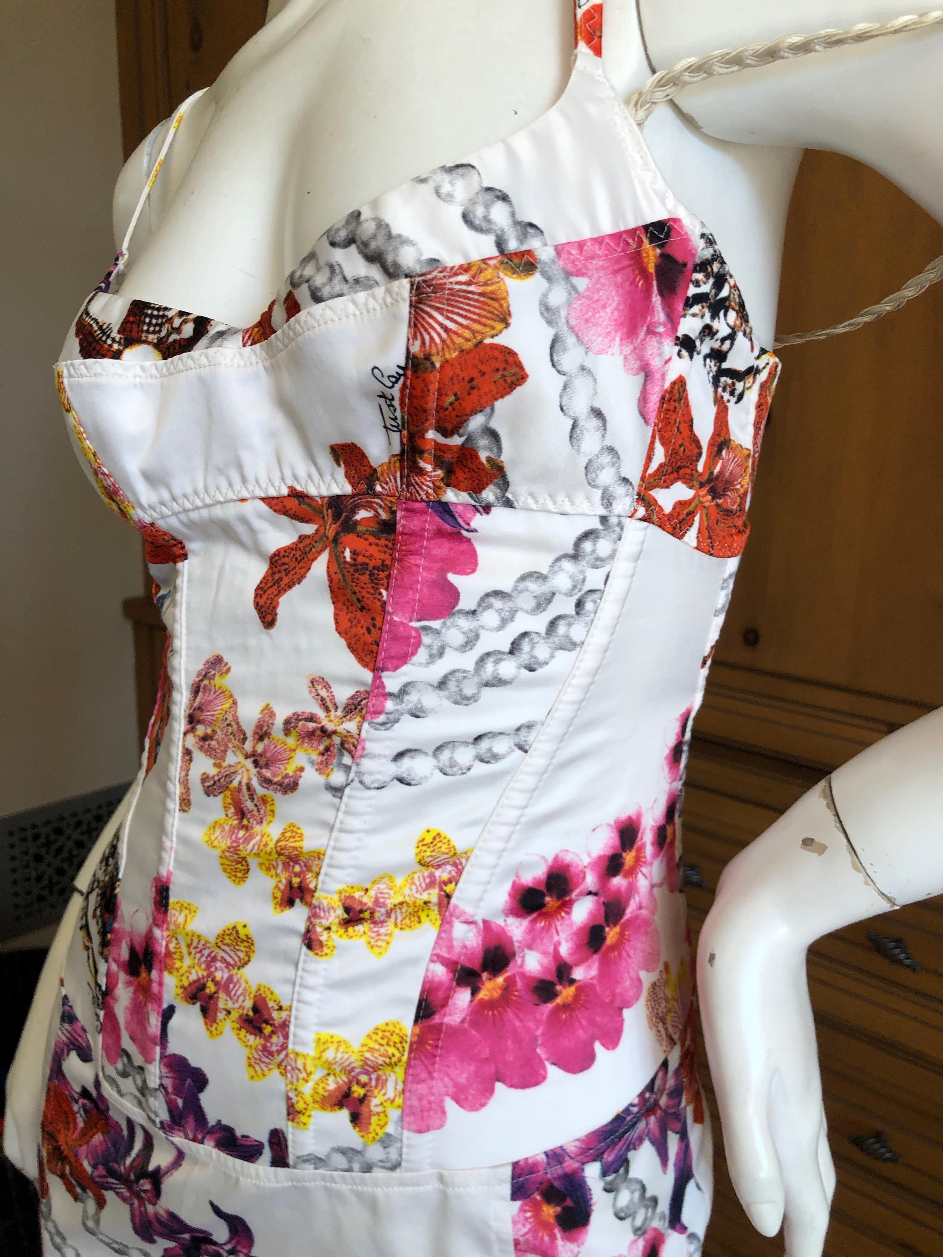 Roberto Cavalli for Just Cavalli Corset Top Orchid Print Cocktail Dress For Sale 1
