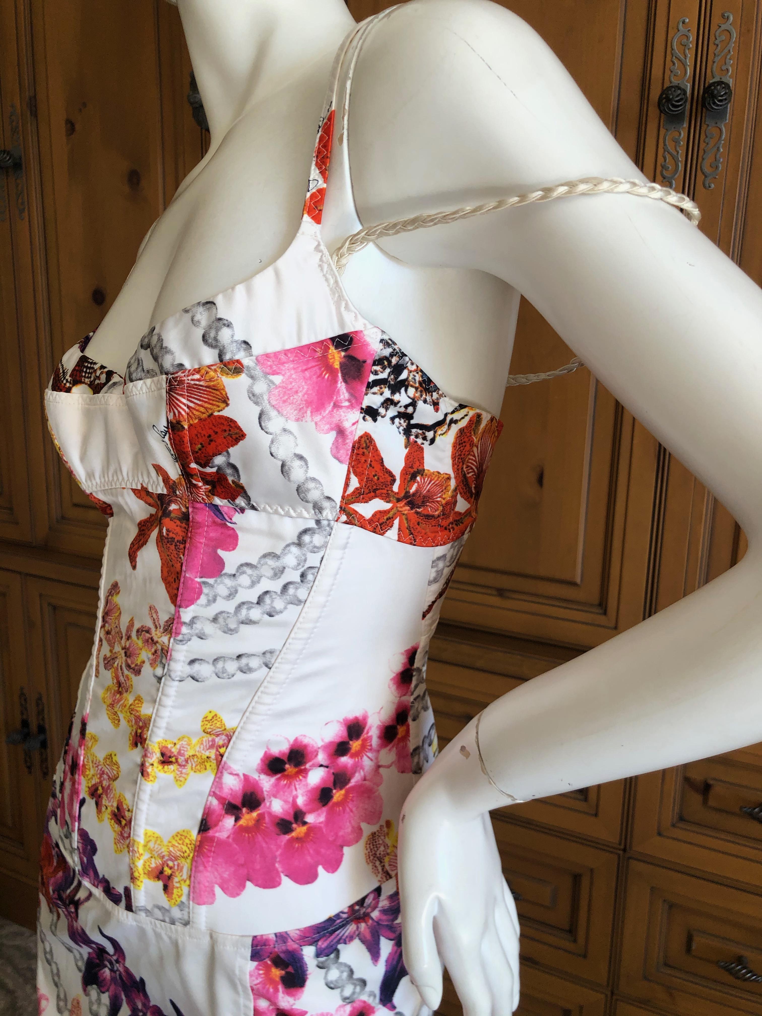 Roberto Cavalli for Just Cavalli Corset Top Orchid Print Cocktail Dress For Sale 2