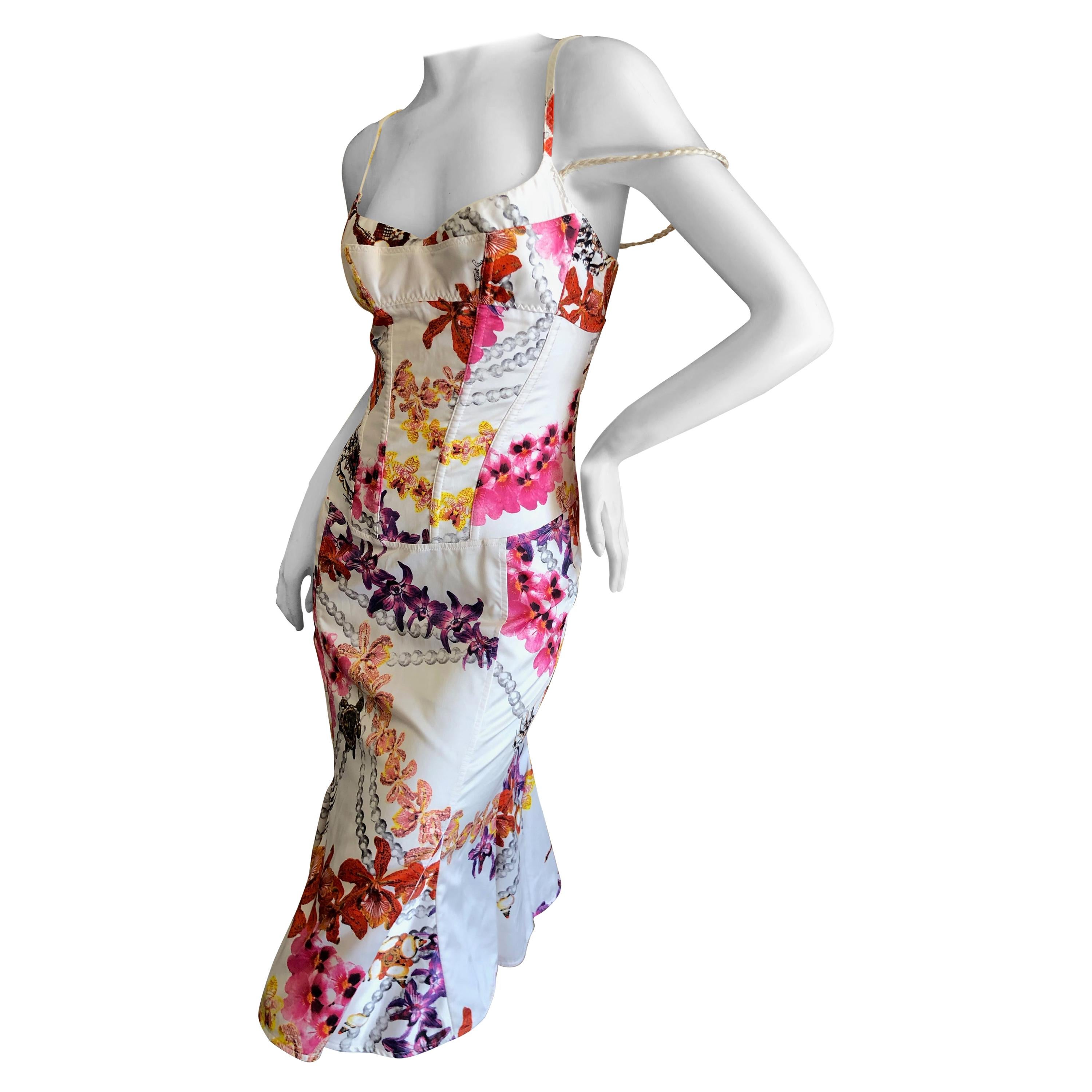 Roberto Cavalli for Just Cavalli Corset Top Orchid Print Cocktail Dress For Sale