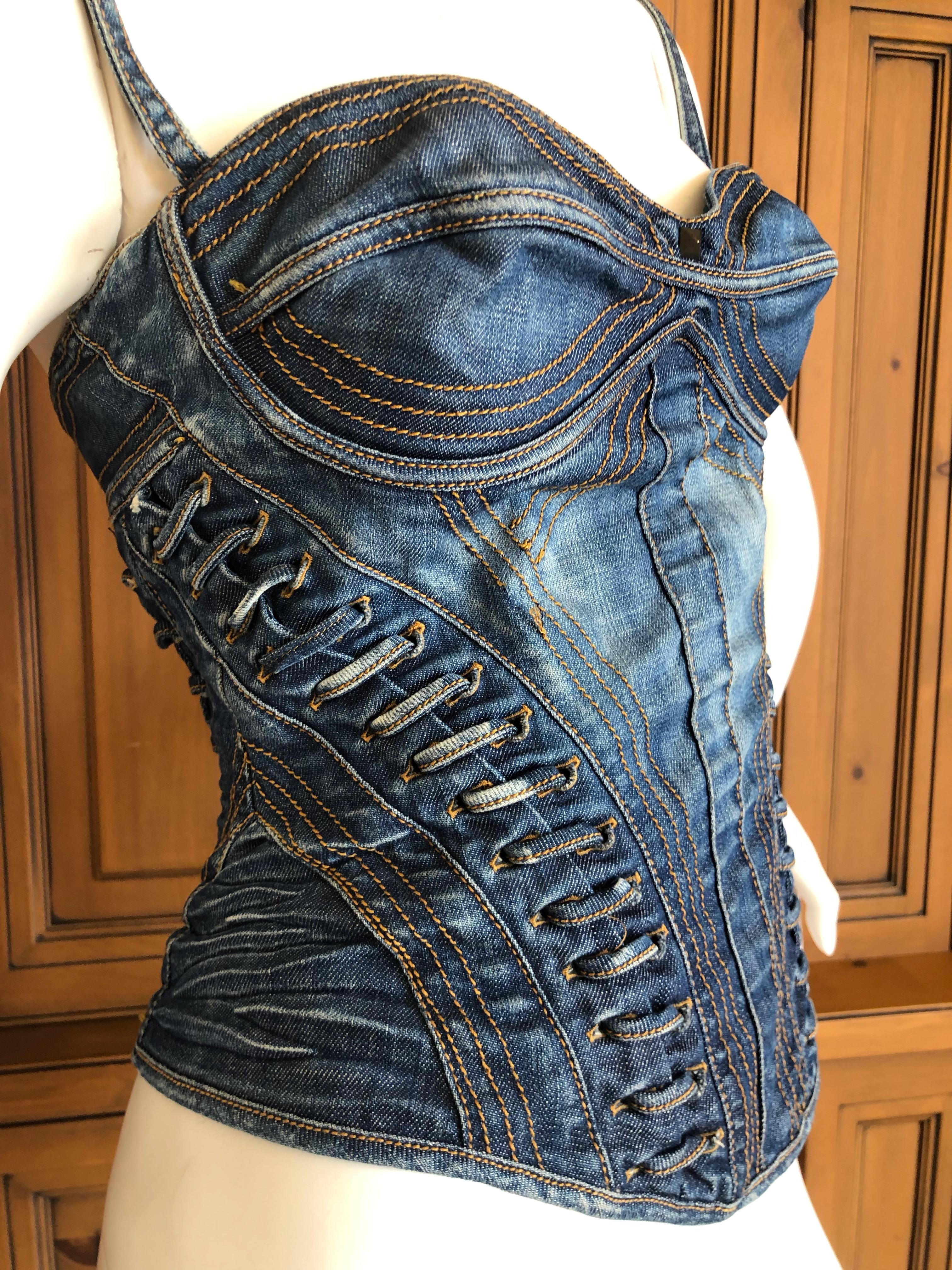 Roberto Cavalli for Just Cavalli Denim Corset with Lace Up Details
Wonderful piece , front and back.
Size 40
Bust 34