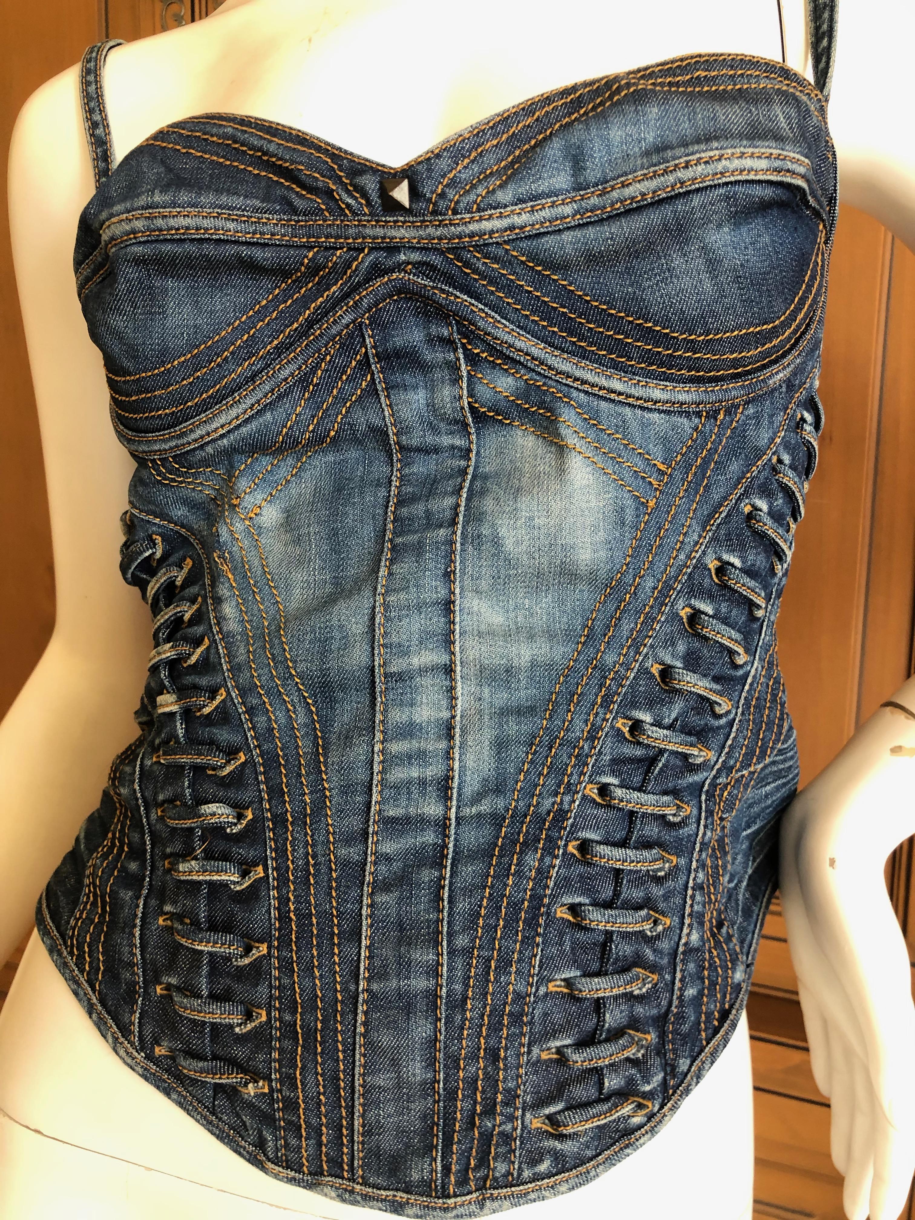 Black Roberto Cavalli for Just Cavalli Denim Corset with Lace Up Details New Tags