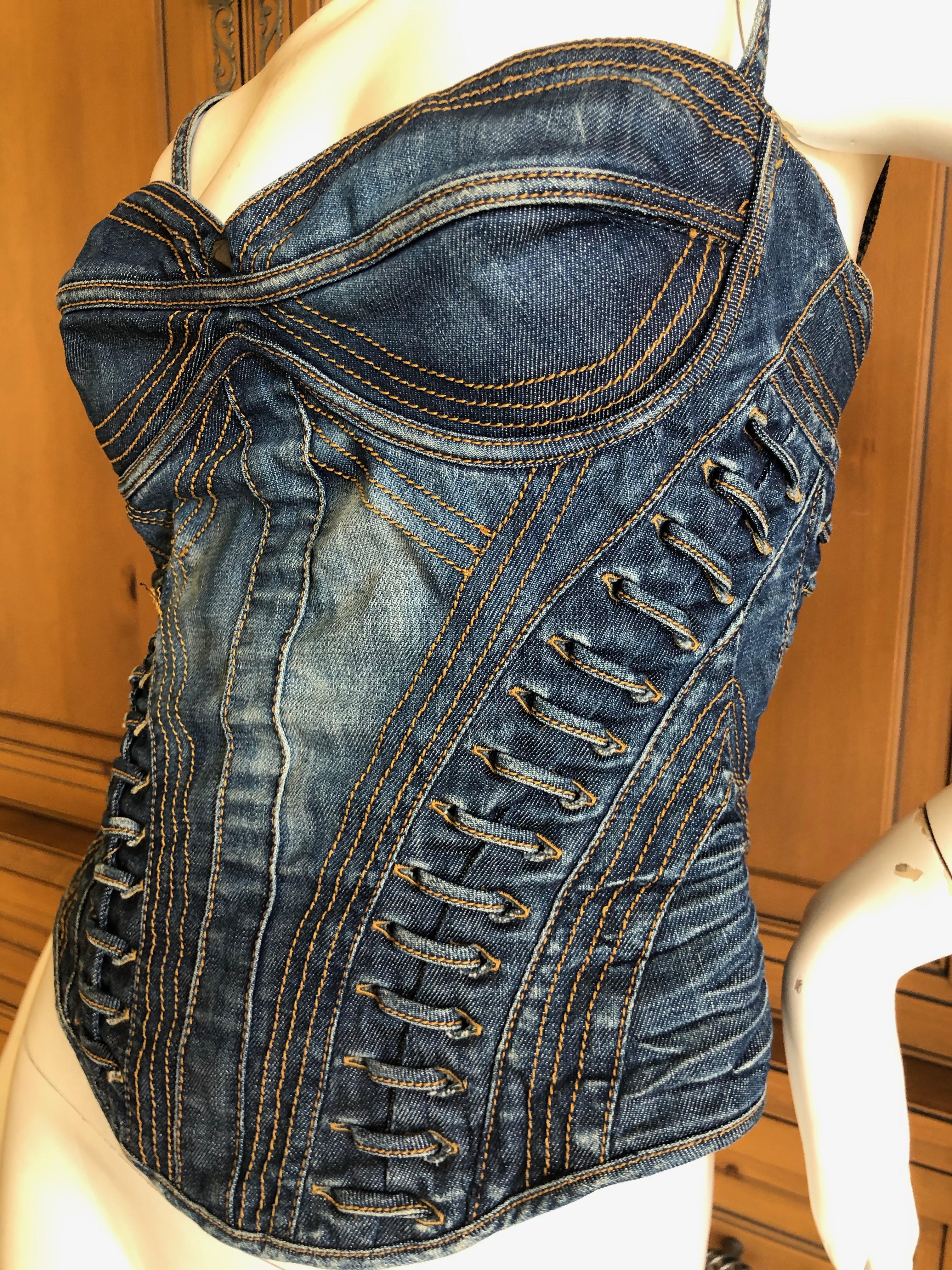 Roberto Cavalli for Just Cavalli Denim Corset with Lace Up Details New Tags In Good Condition In Cloverdale, CA