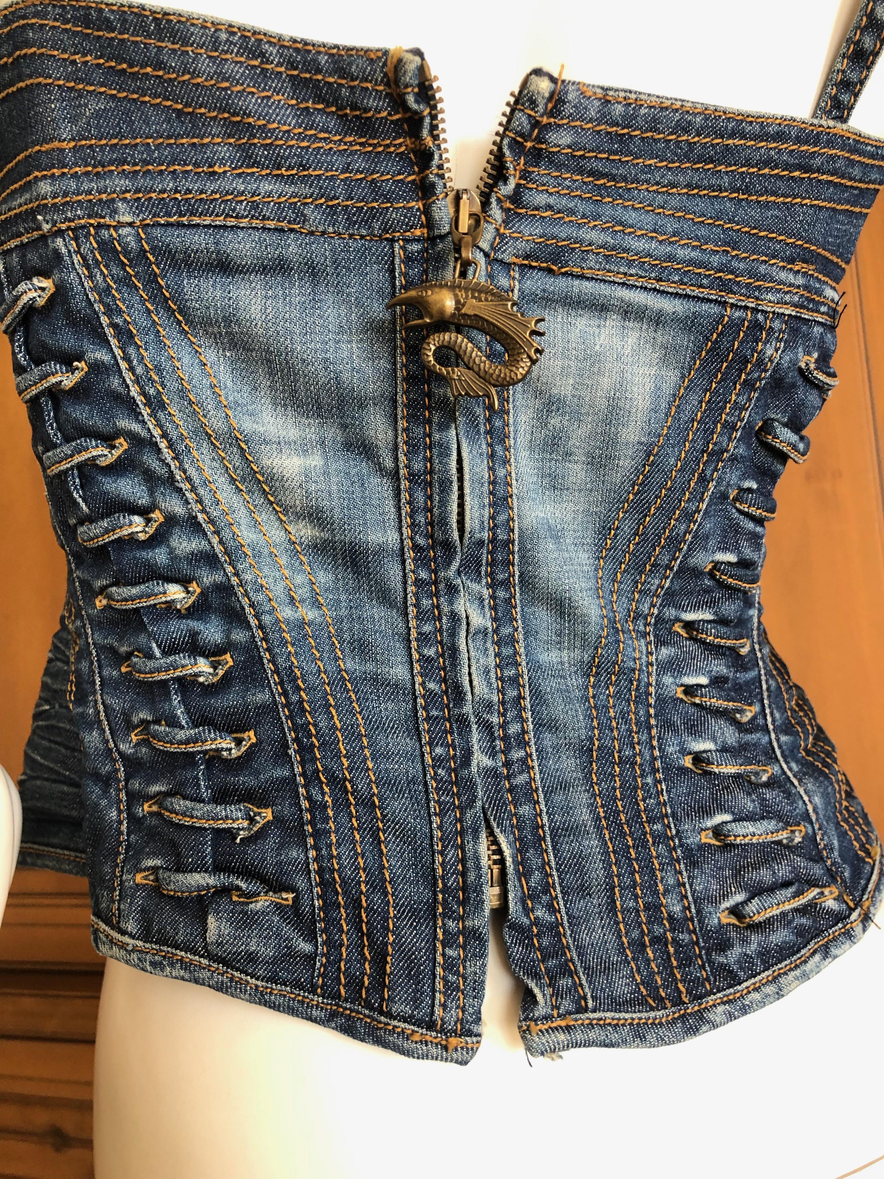 Roberto Cavalli for Just Cavalli Denim Corset with Lace Up Details New Tags 1
