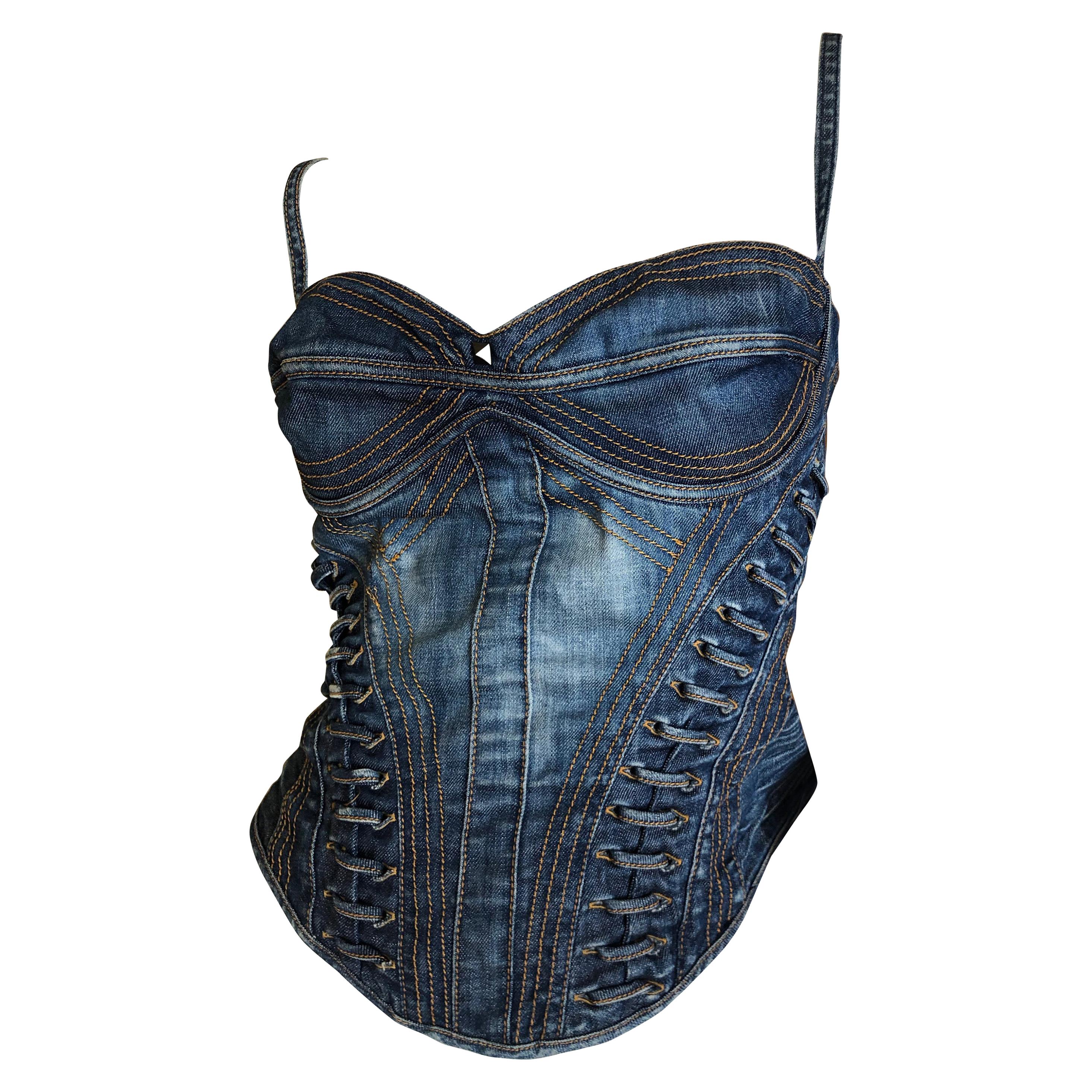 Roberto Cavalli for Just Cavalli Denim Corset with Lace Up Details New Tags