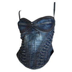 Roberto Cavalli for Just Cavalli Denim Corset with Lace Up Details New Tags