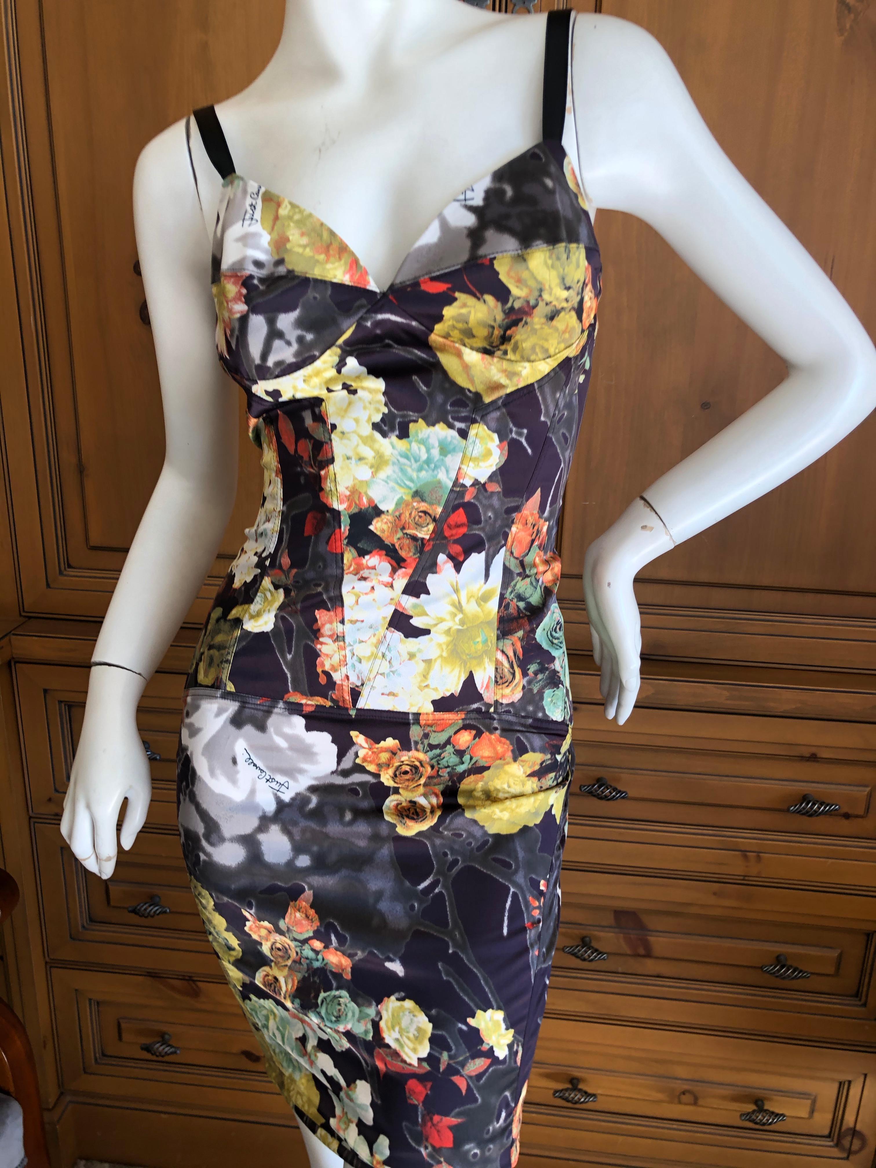 Roberto Cavalli for Just Cavalli Floral Dress with Corset Like Details In Excellent Condition For Sale In Cloverdale, CA