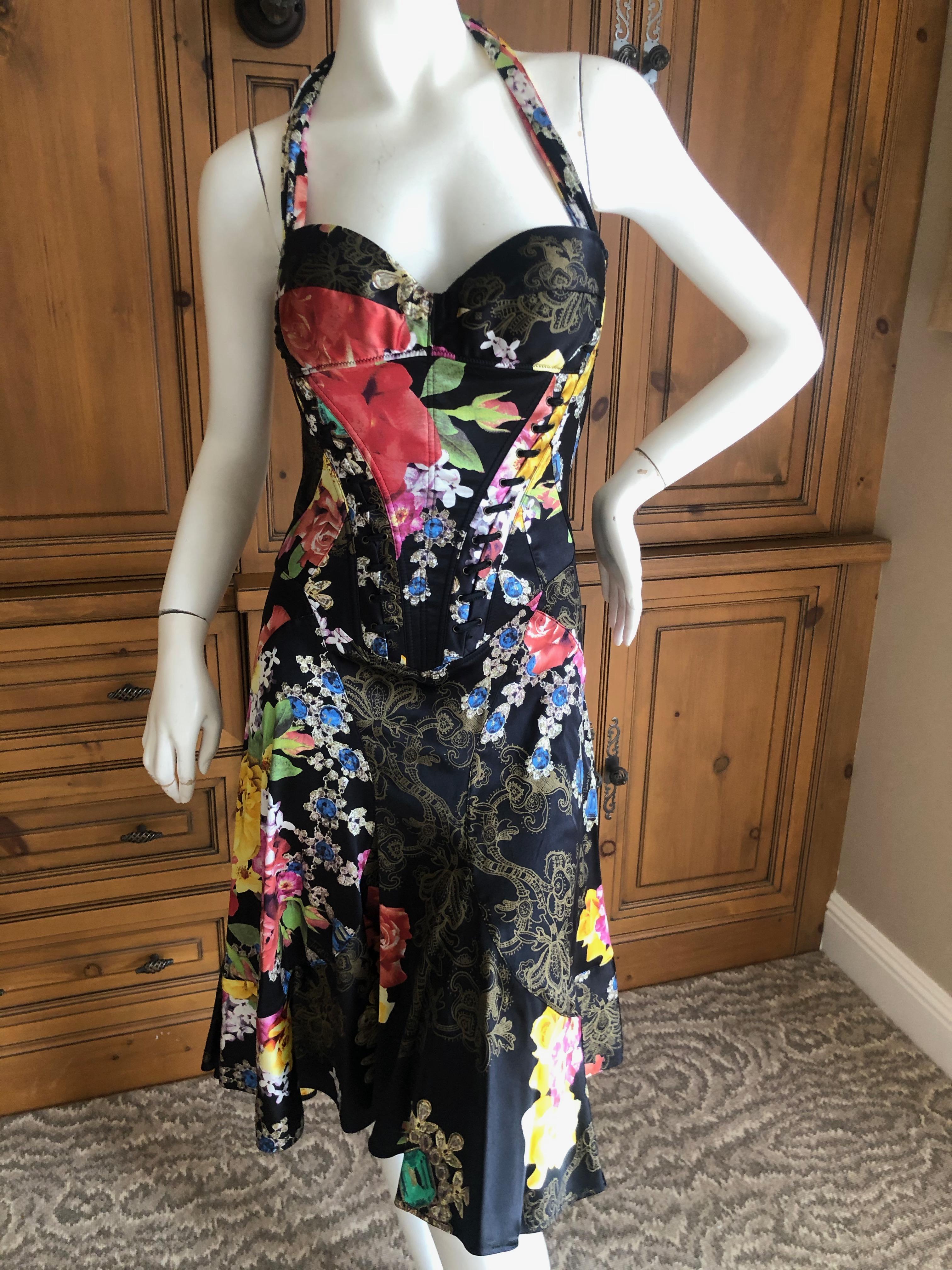 Women's or Men's Roberto Cavalli for Just Cavalli Floral Dress with Corset Like Details