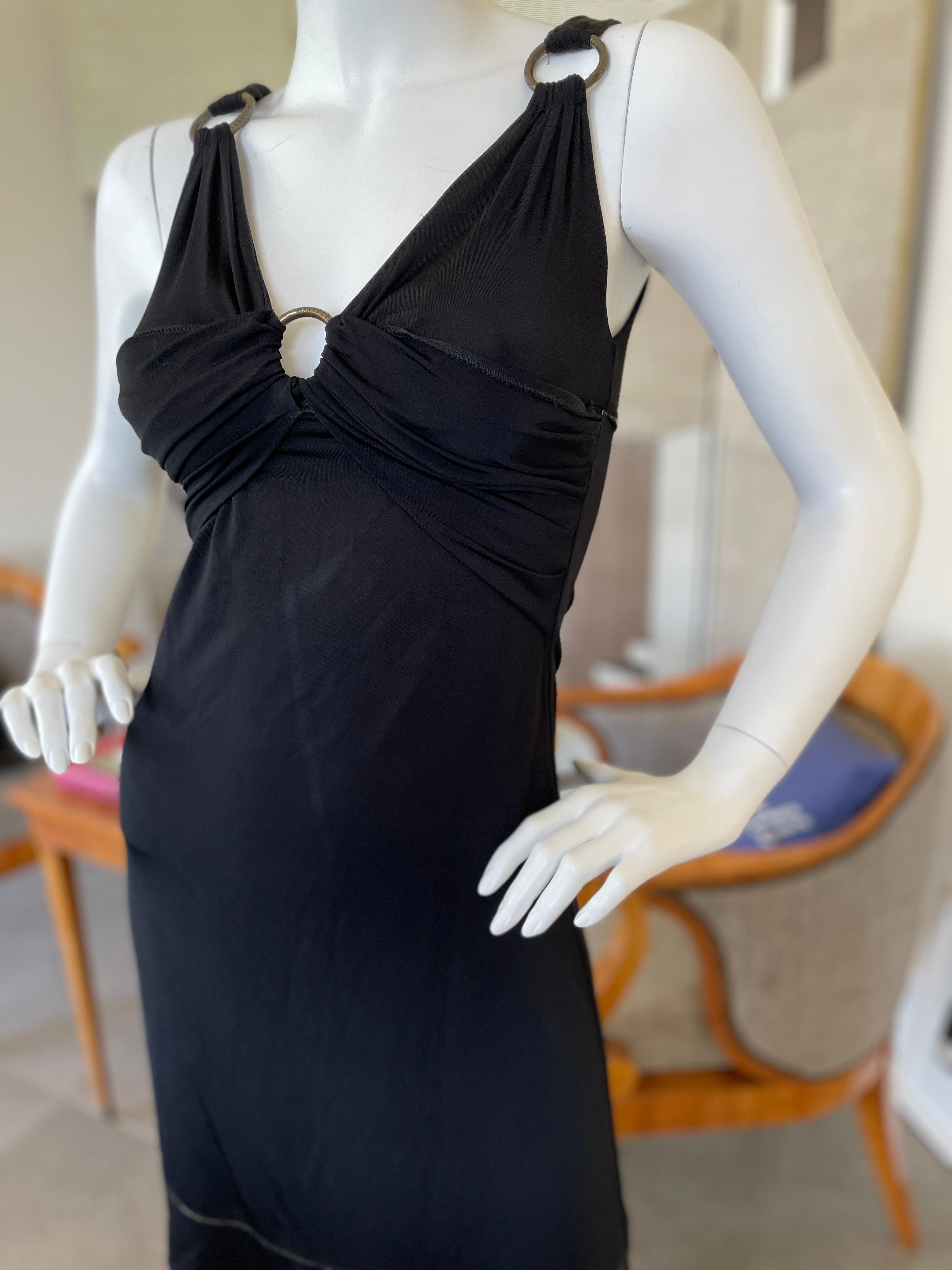Roberto Cavalli für Just Cavalli Schwarzes Kleid mit goldener Kante und Messingringen im Angebot 2