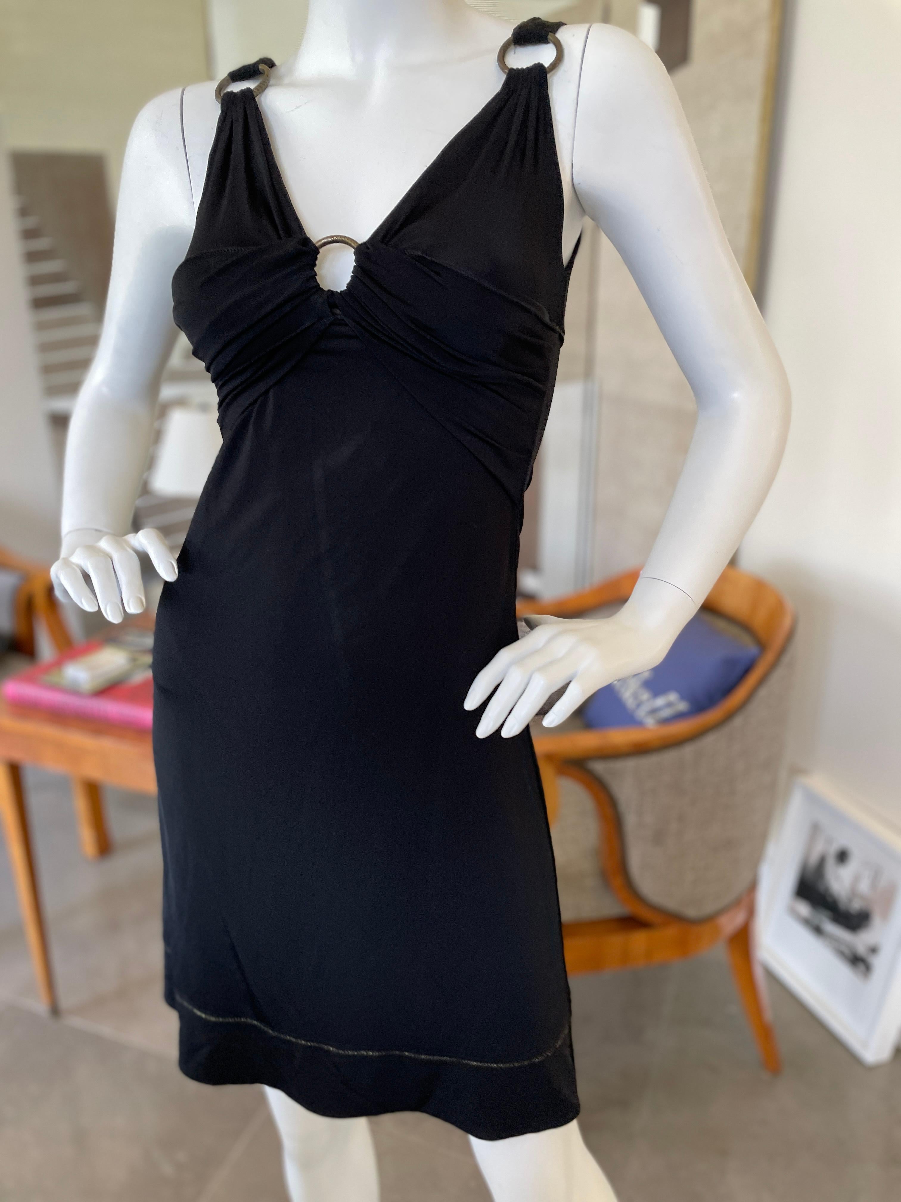 Roberto Cavalli für Just Cavalli Schwarzes Kleid mit goldener Kante und Messingringen im Angebot 3
