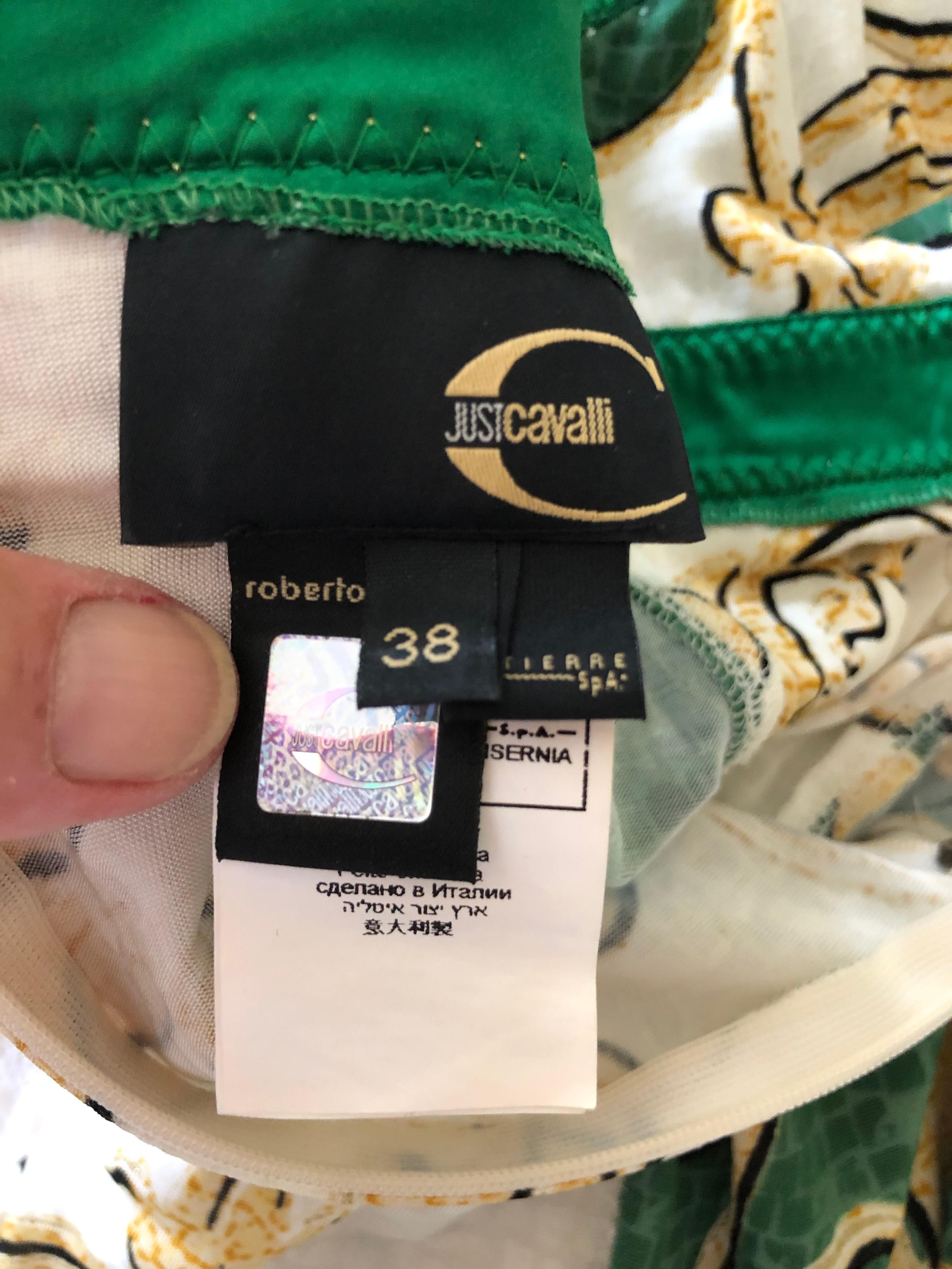 Roberto Cavalli for Just Cavalli Green and Gold Dress with Ruffle Flounce Hem In Excellent Condition For Sale In Cloverdale, CA
