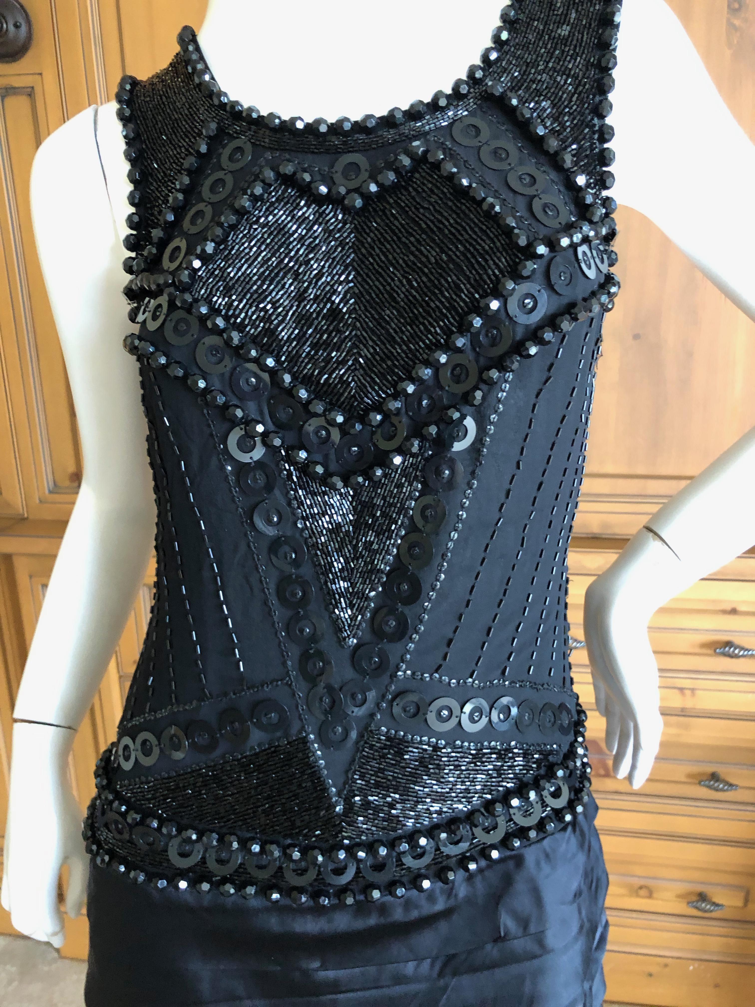 Roberto Cavalli for Just Cavalli Jet Embellished Vintage Black Silk Mini Dress In Excellent Condition For Sale In Cloverdale, CA