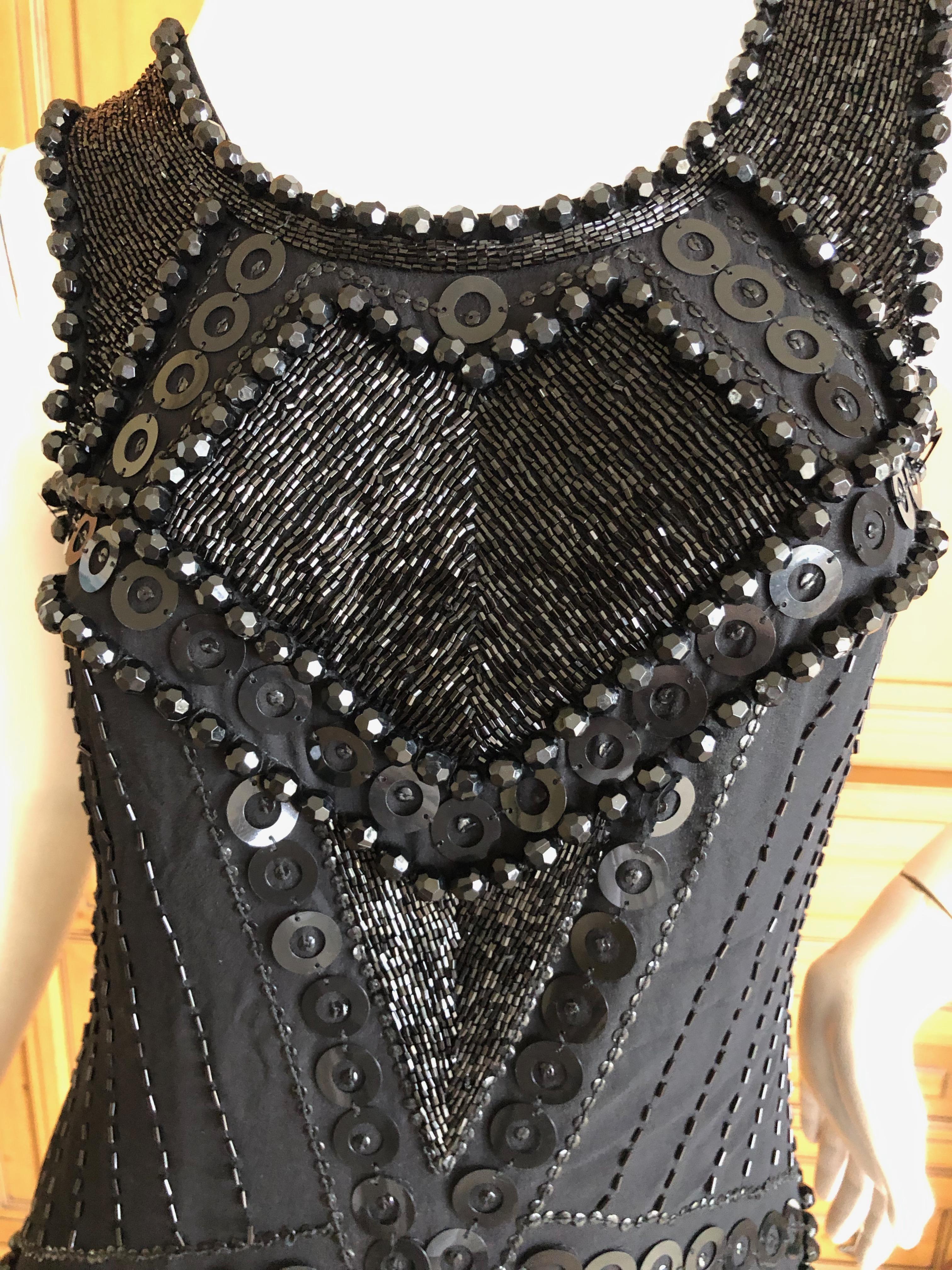 Women's or Men's Roberto Cavalli for Just Cavalli Jet Embellished Vintage Black Silk Mini Dress For Sale