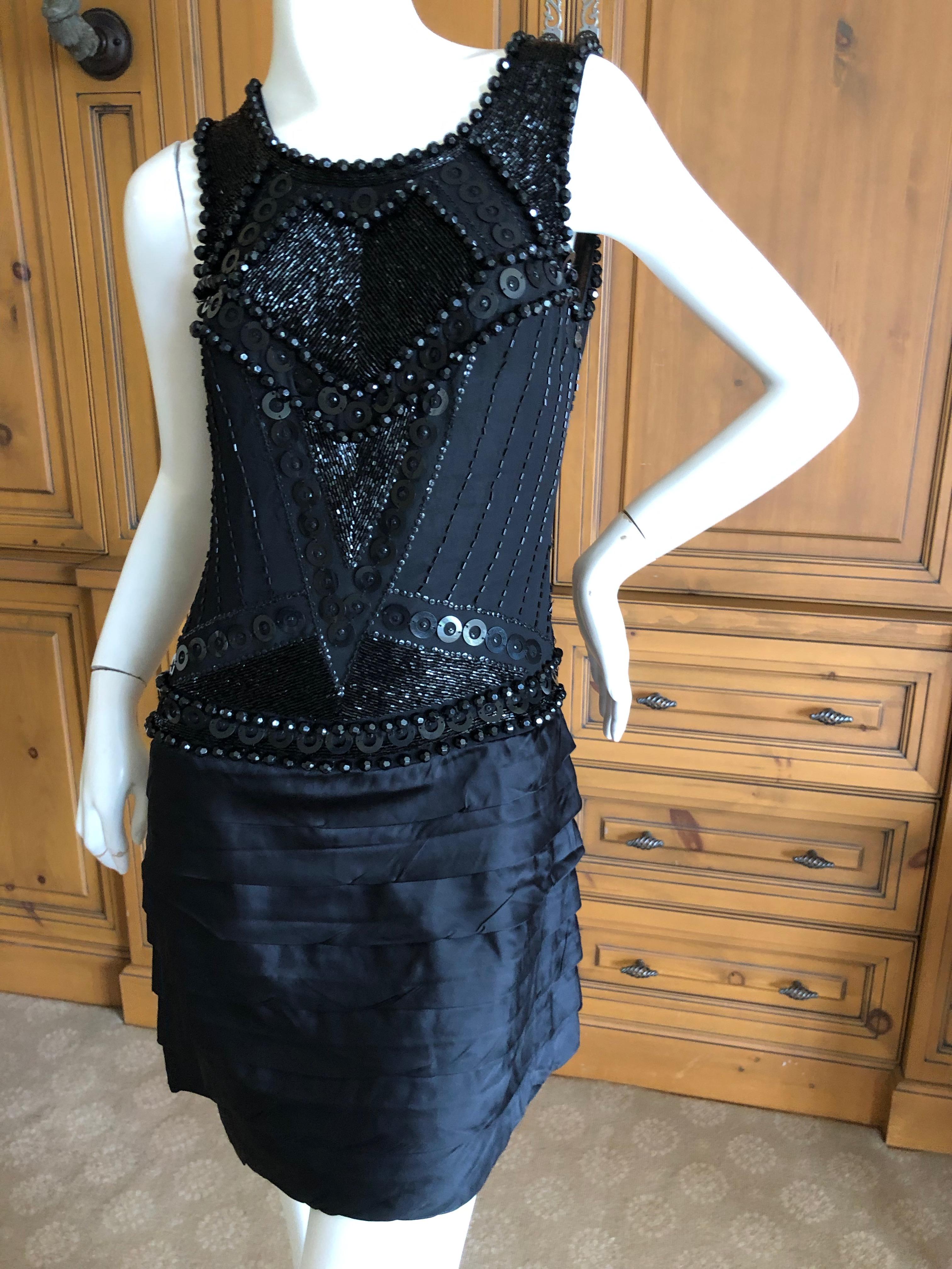 Roberto Cavalli for Just Cavalli Jet Embellished Vintage Black Silk Mini Dress For Sale 1