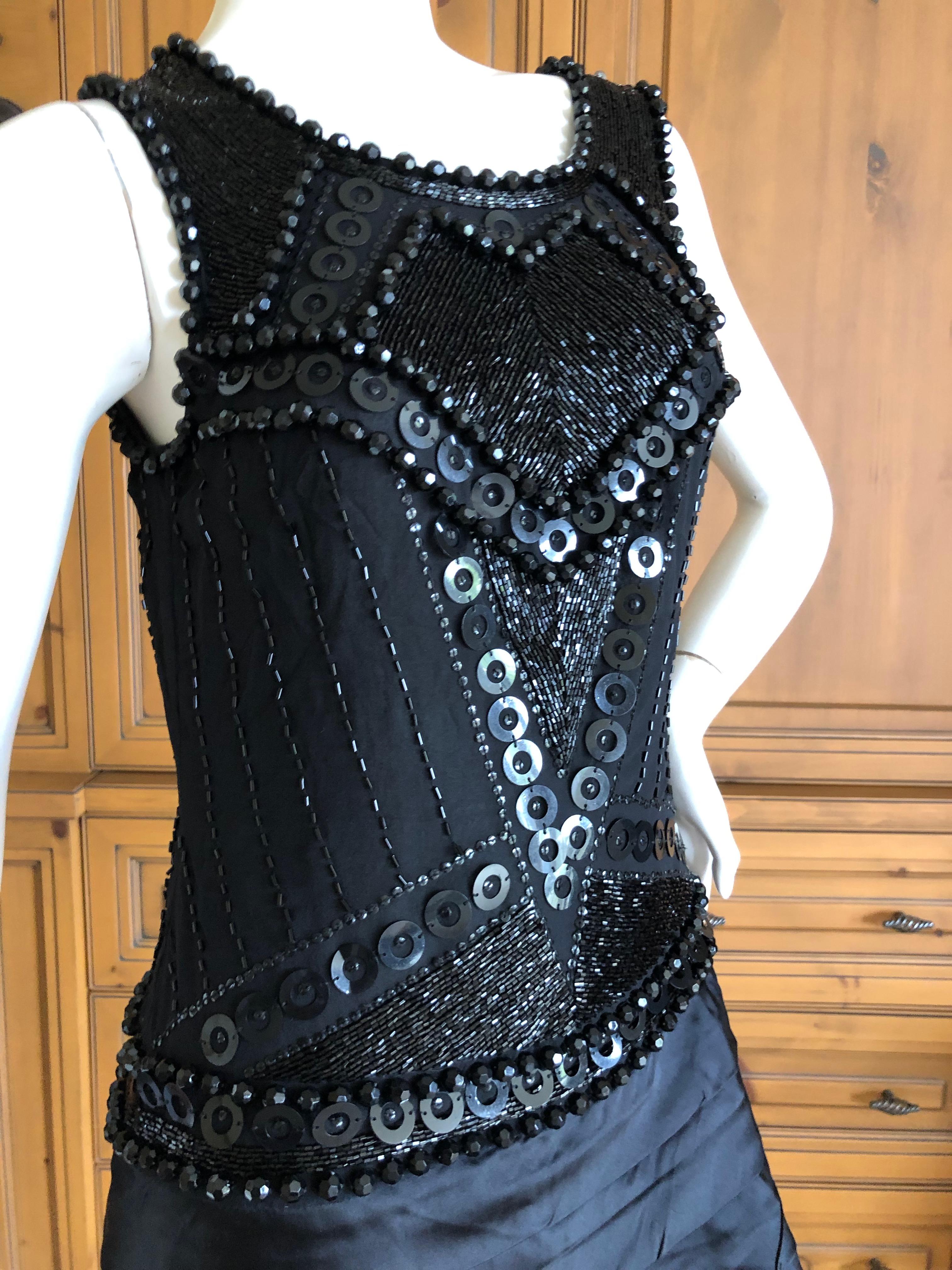Roberto Cavalli for Just Cavalli Jet Embellished Vintage Black Silk Mini Dress For Sale 2