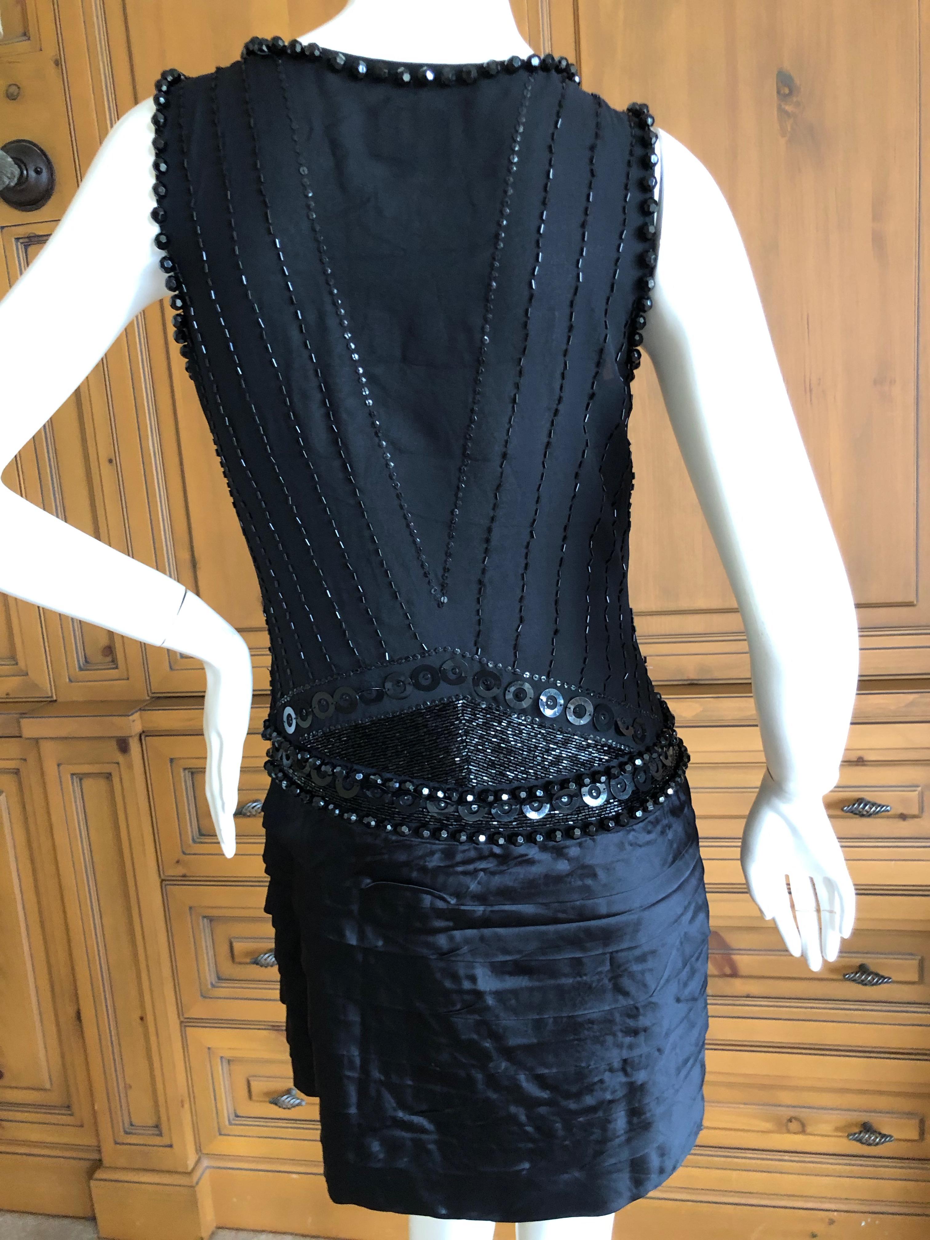 Roberto Cavalli for Just Cavalli Jet Embellished Vintage Black Silk Mini Dress For Sale 3