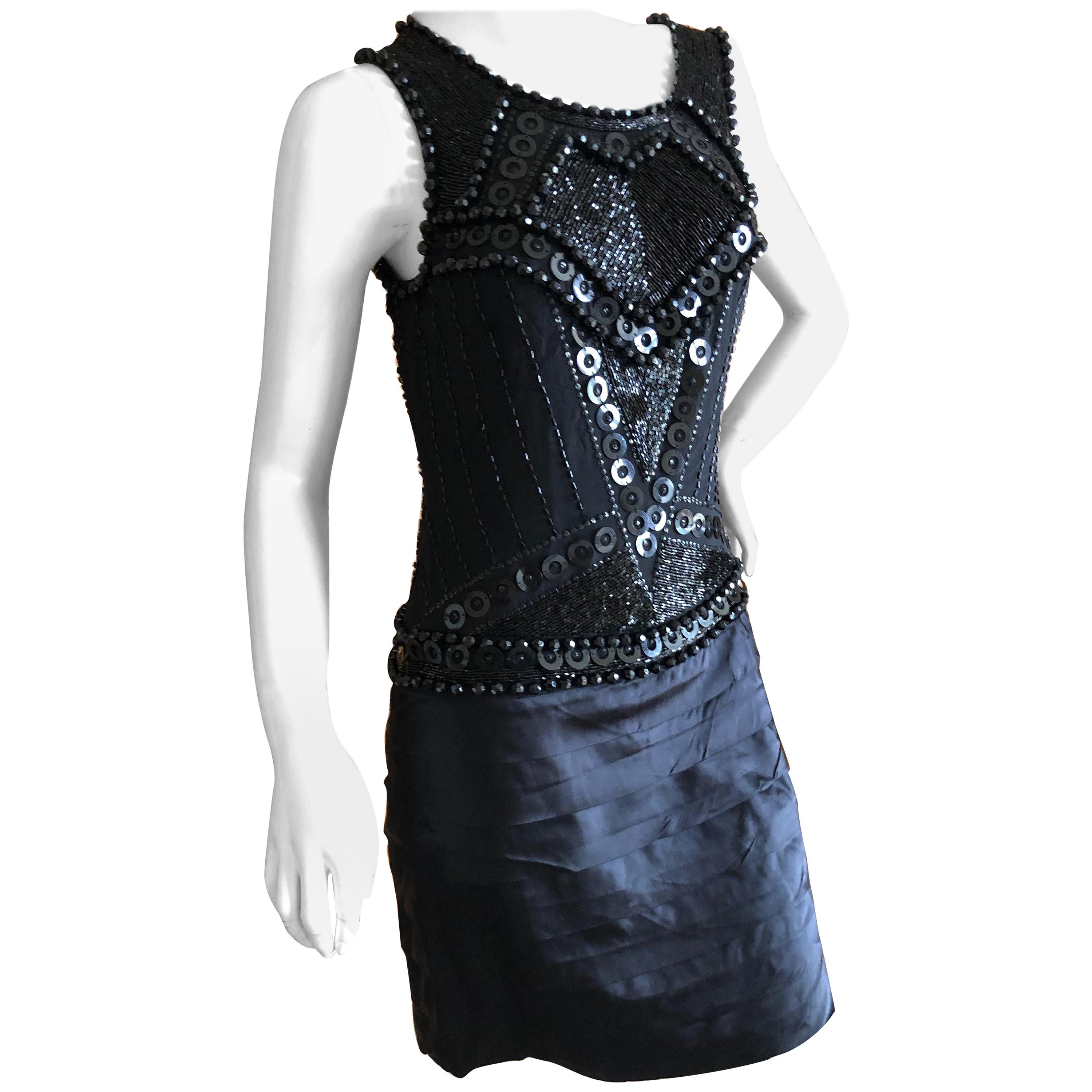 Roberto Cavalli for Just Cavalli Jet Embellished Vintage Black Silk Mini Dress For Sale