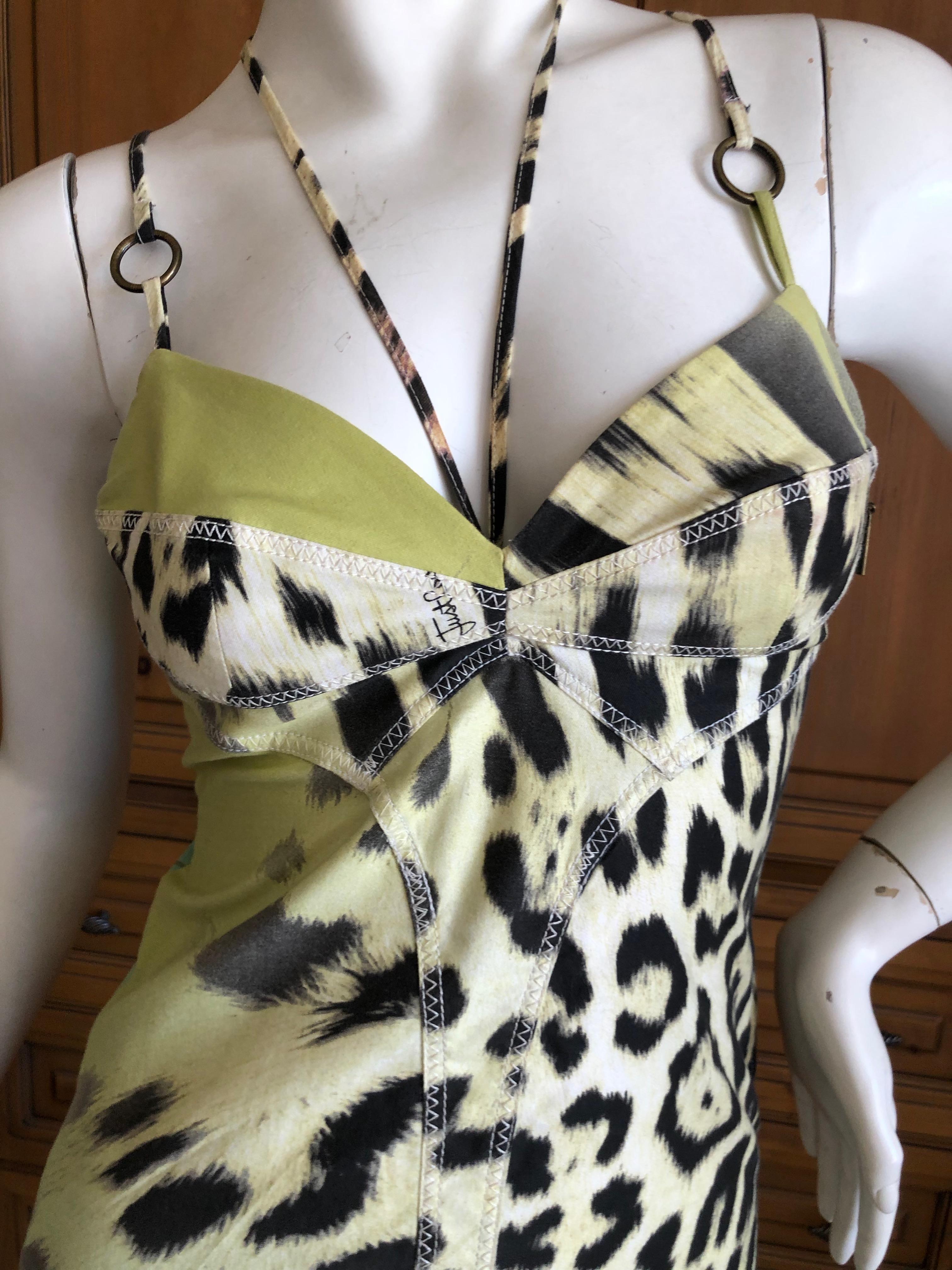 Gray Roberto Cavalli for Just Cavalli Leopard Pattern Dress w Bronze Ring Details For Sale