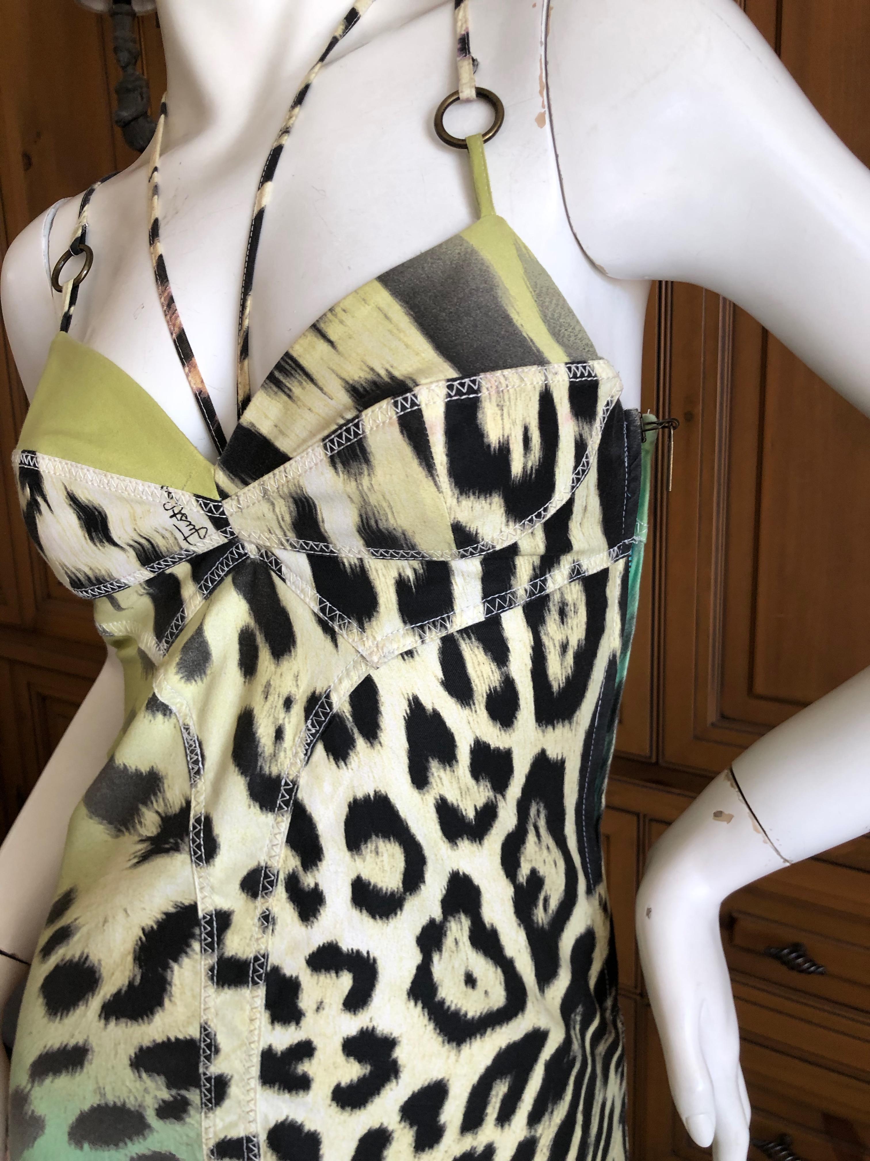 Roberto Cavalli for Just Cavalli Leopard Pattern Dress w Bronze Ring Details In Excellent Condition For Sale In Cloverdale, CA