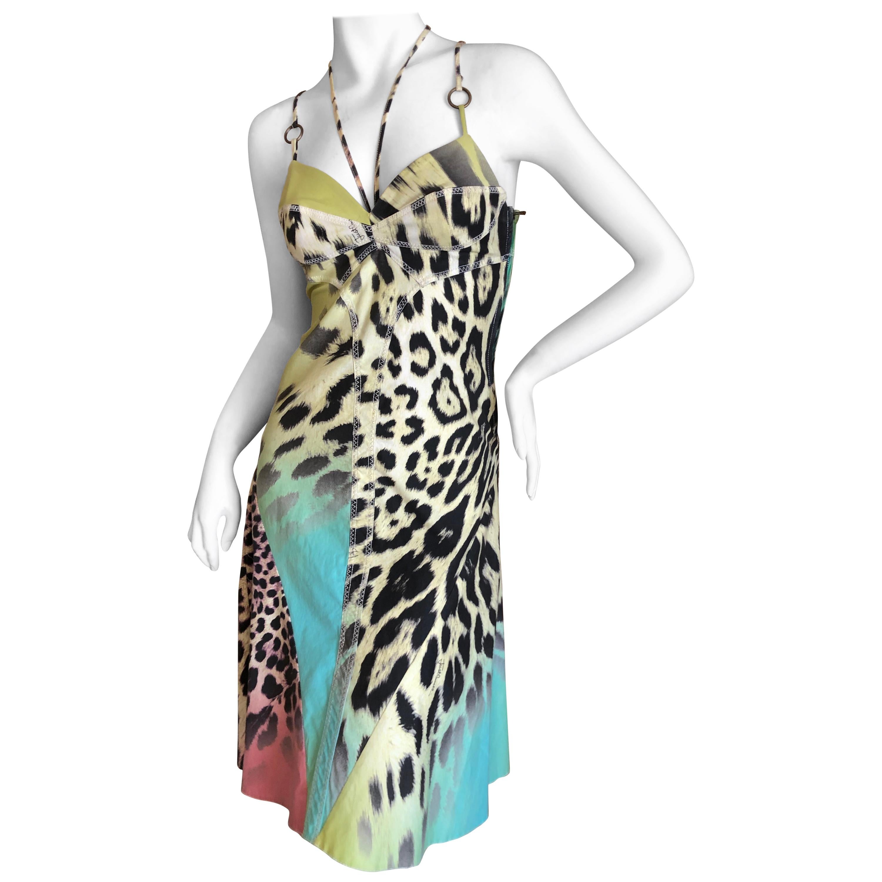 Roberto Cavalli for Just Cavalli Leopard Pattern Dress w Bronze Ring Details For Sale