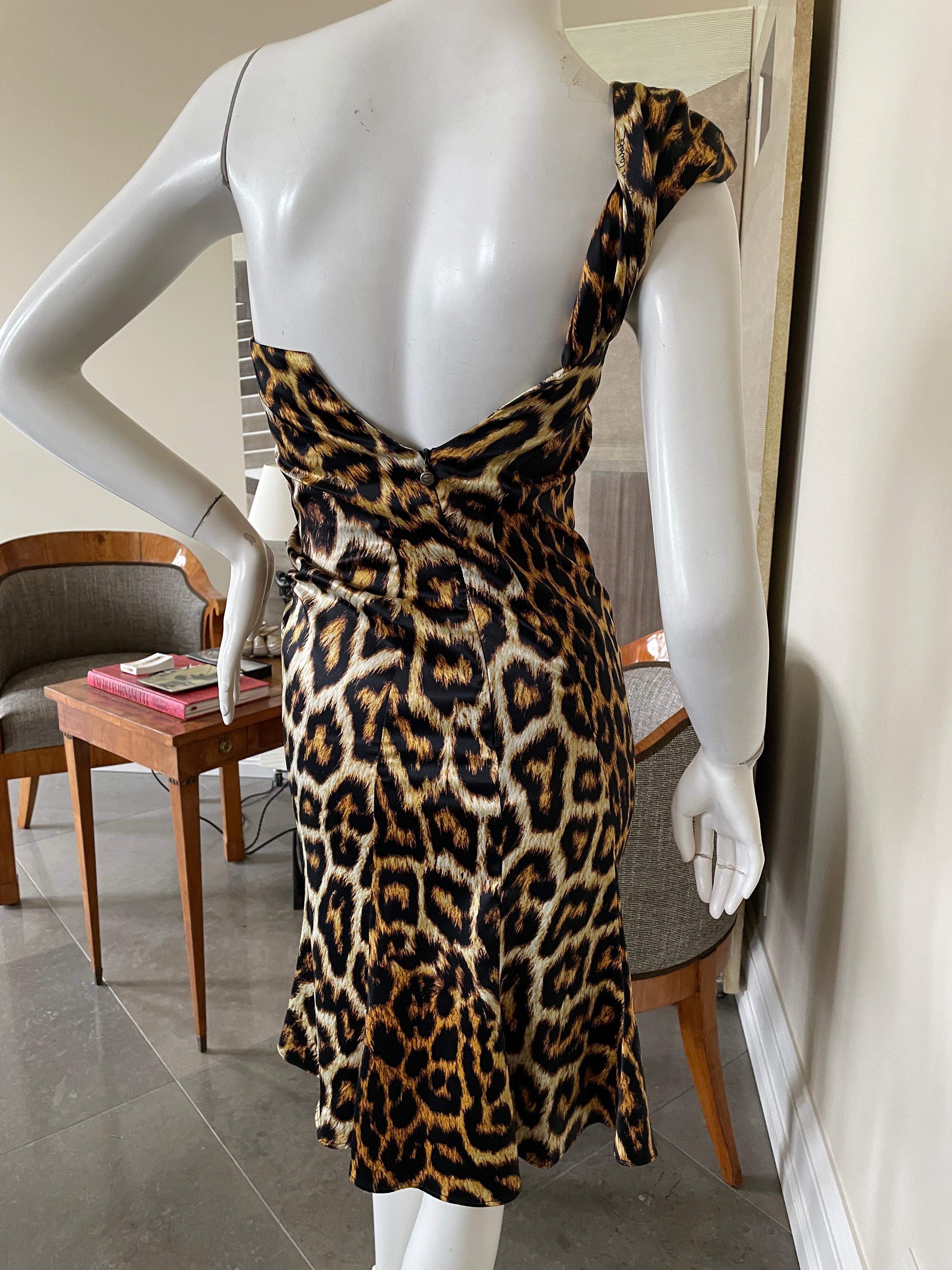 Roberto Cavalli for Just Cavalli Leopard Print One Shoulder Cocktail Dress In Excellent Condition For Sale In Cloverdale, CA