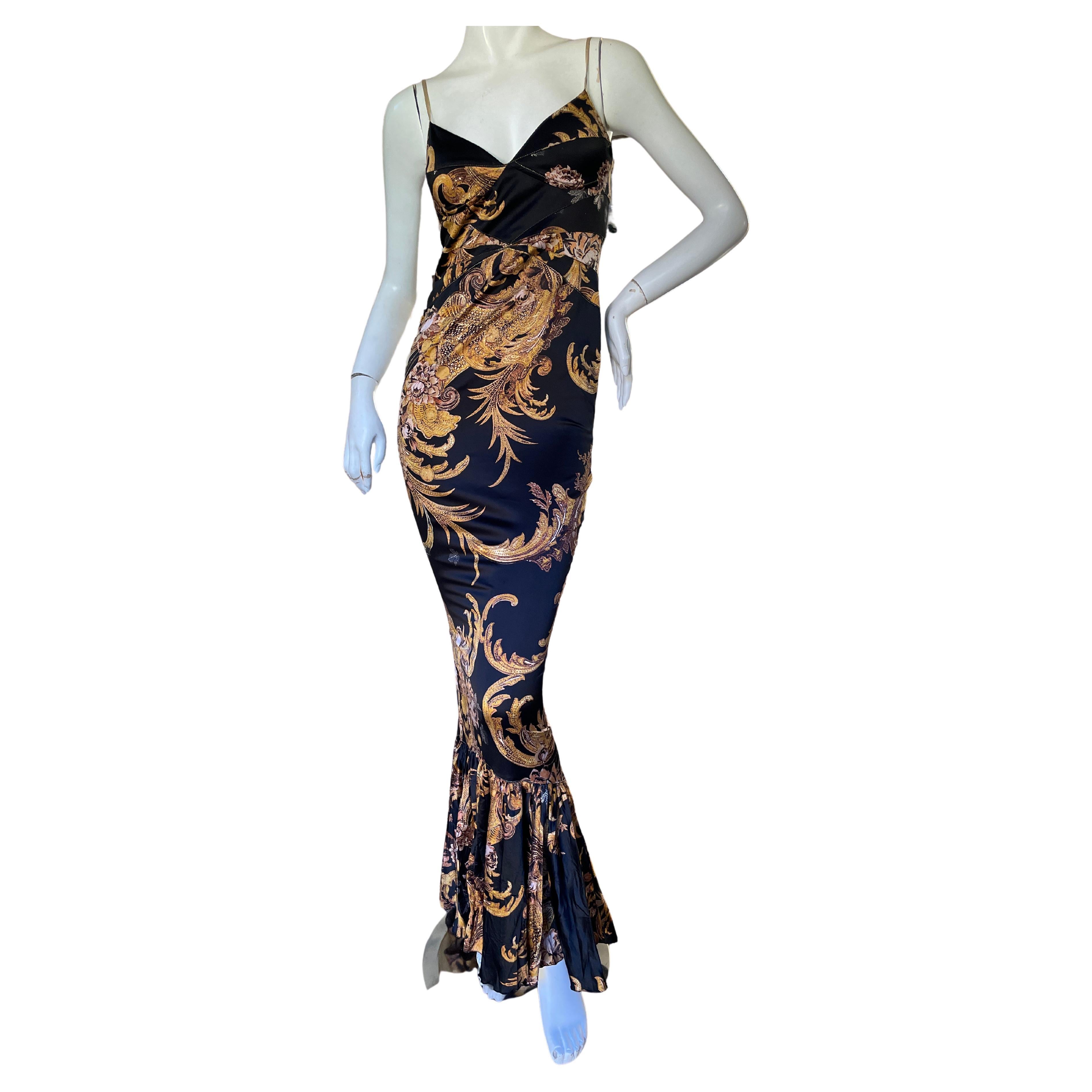 Roberto Cavalli for Just Cavalli Low Cut Baroque Pattern Fishtail Mermaid Dress