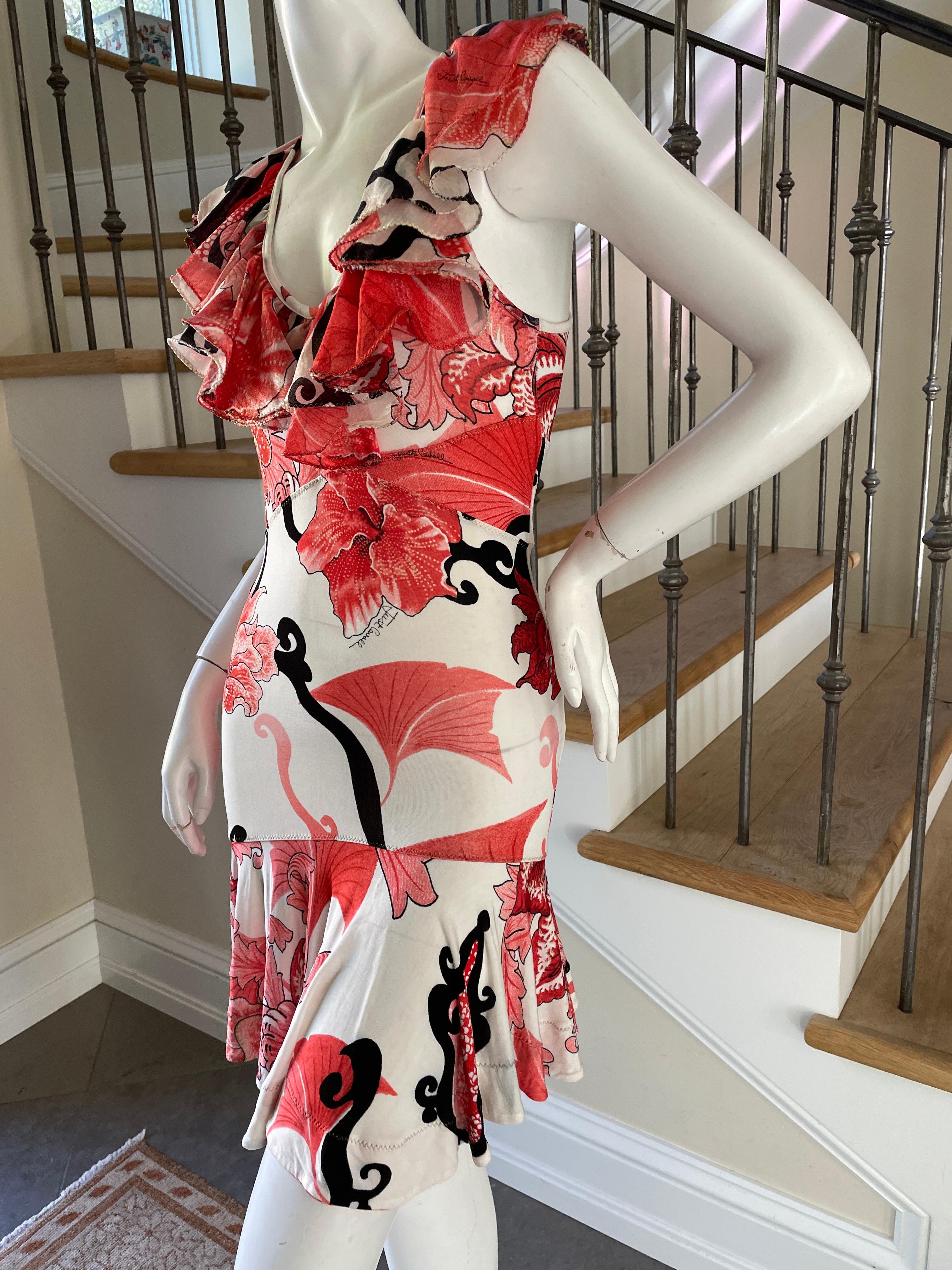 Roberto Cavalli for Just Cavalli Low Cut Baroque Pattern Mini Dress In Excellent Condition For Sale In Cloverdale, CA