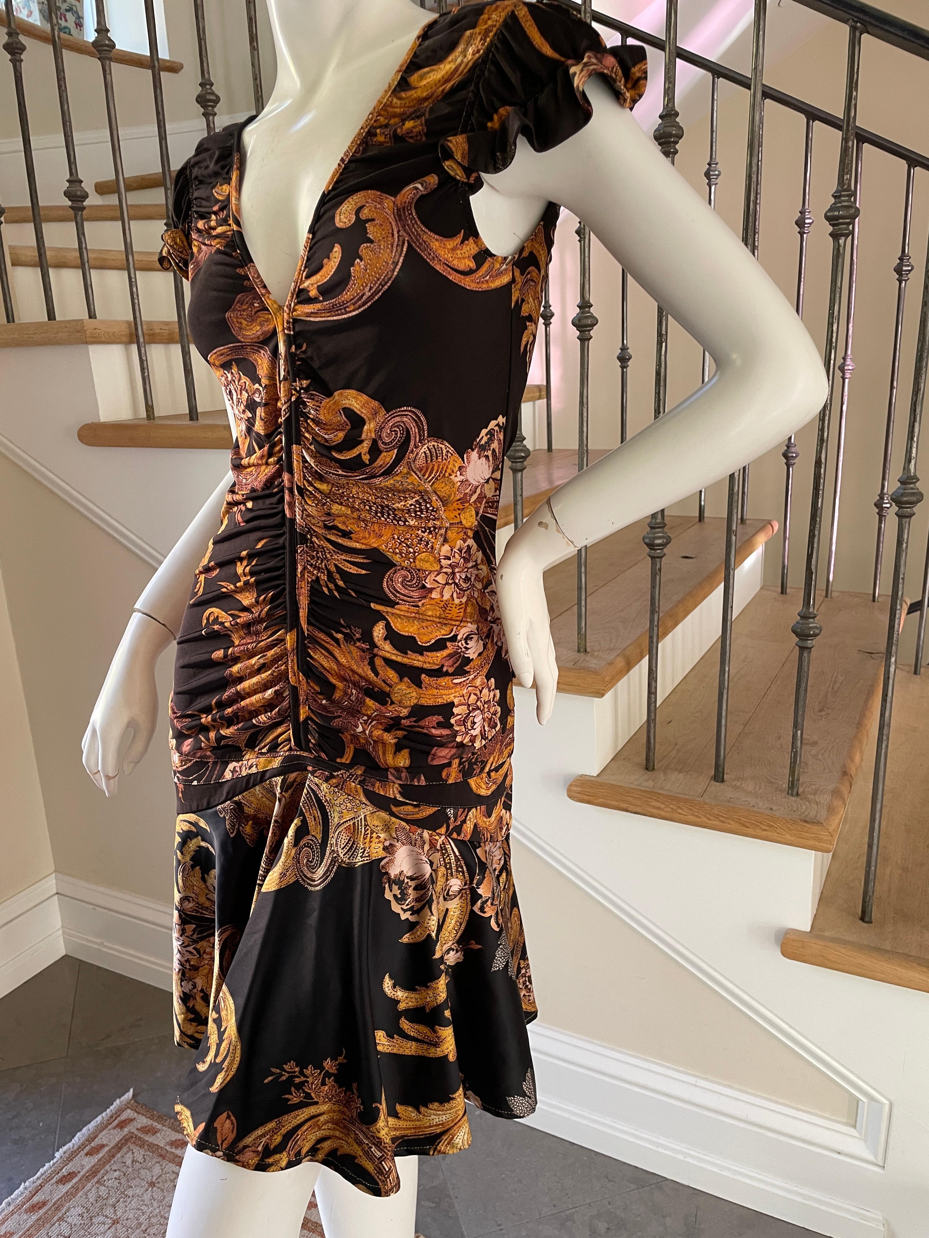 Roberto Cavalli for Just Cavalli Low Cut Baroque Pattern Mini Dress For Sale 2