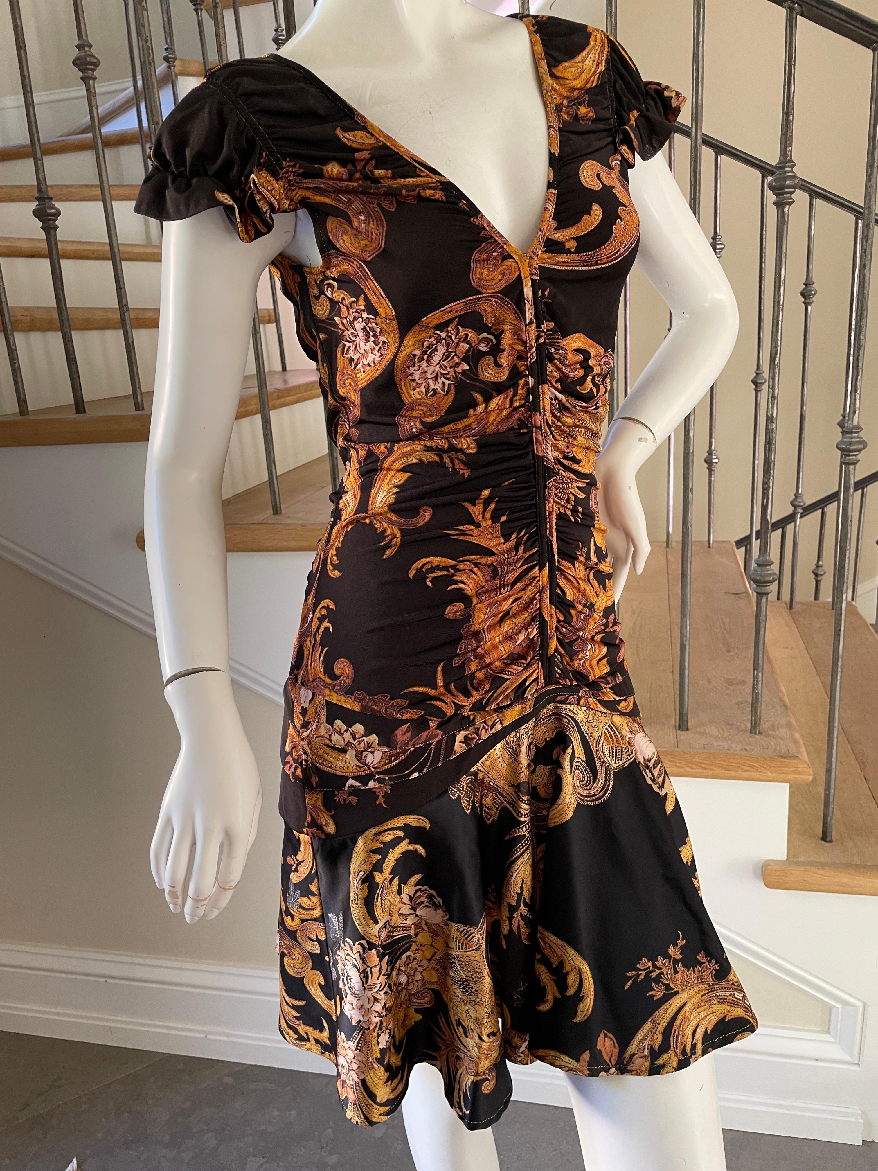 Roberto Cavalli for Just Cavalli Low Cut Baroque Pattern Mini Dress For Sale 3