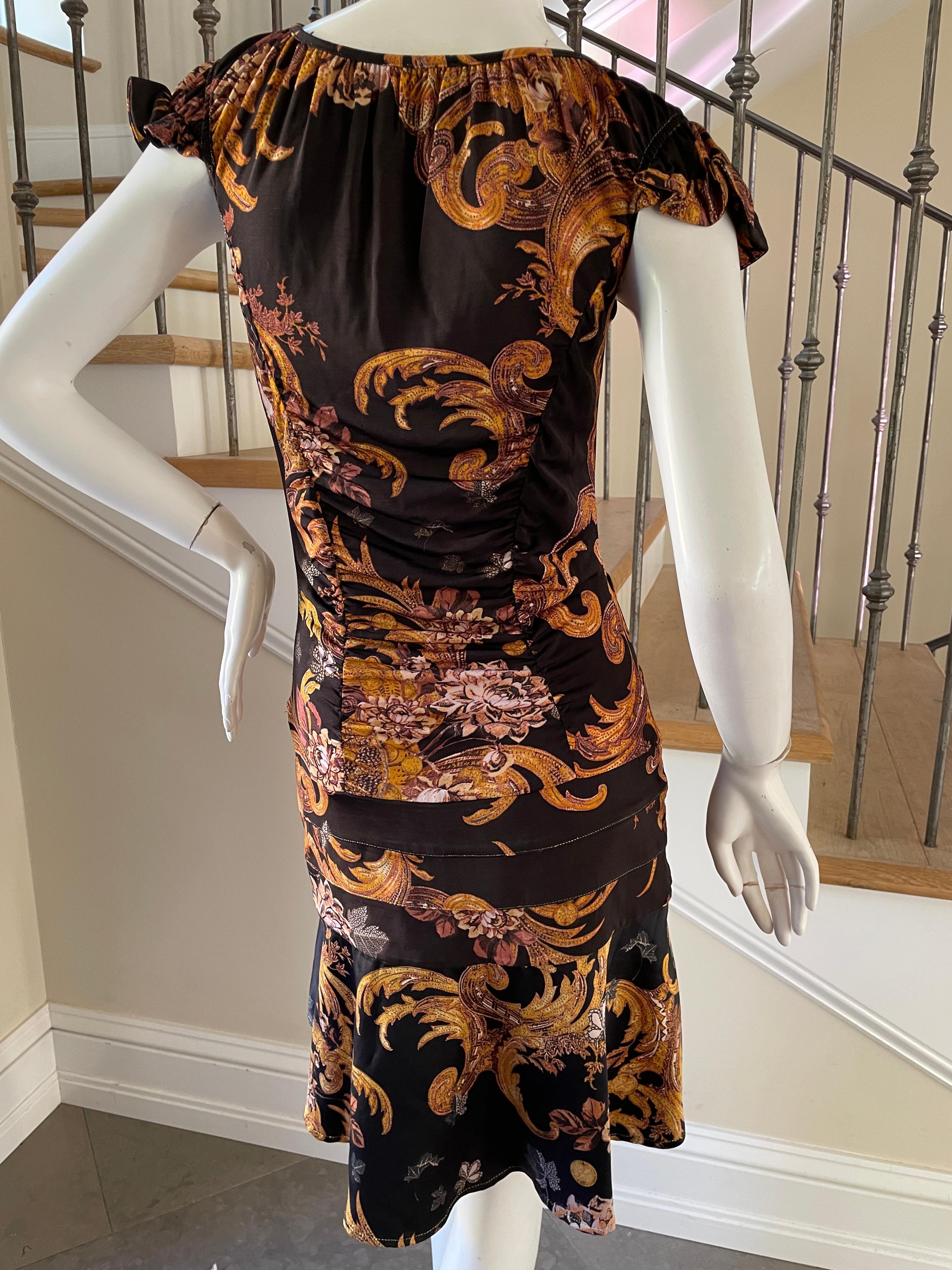 Roberto Cavalli for Just Cavalli Low Cut Baroque Pattern Mini Dress For Sale 4
