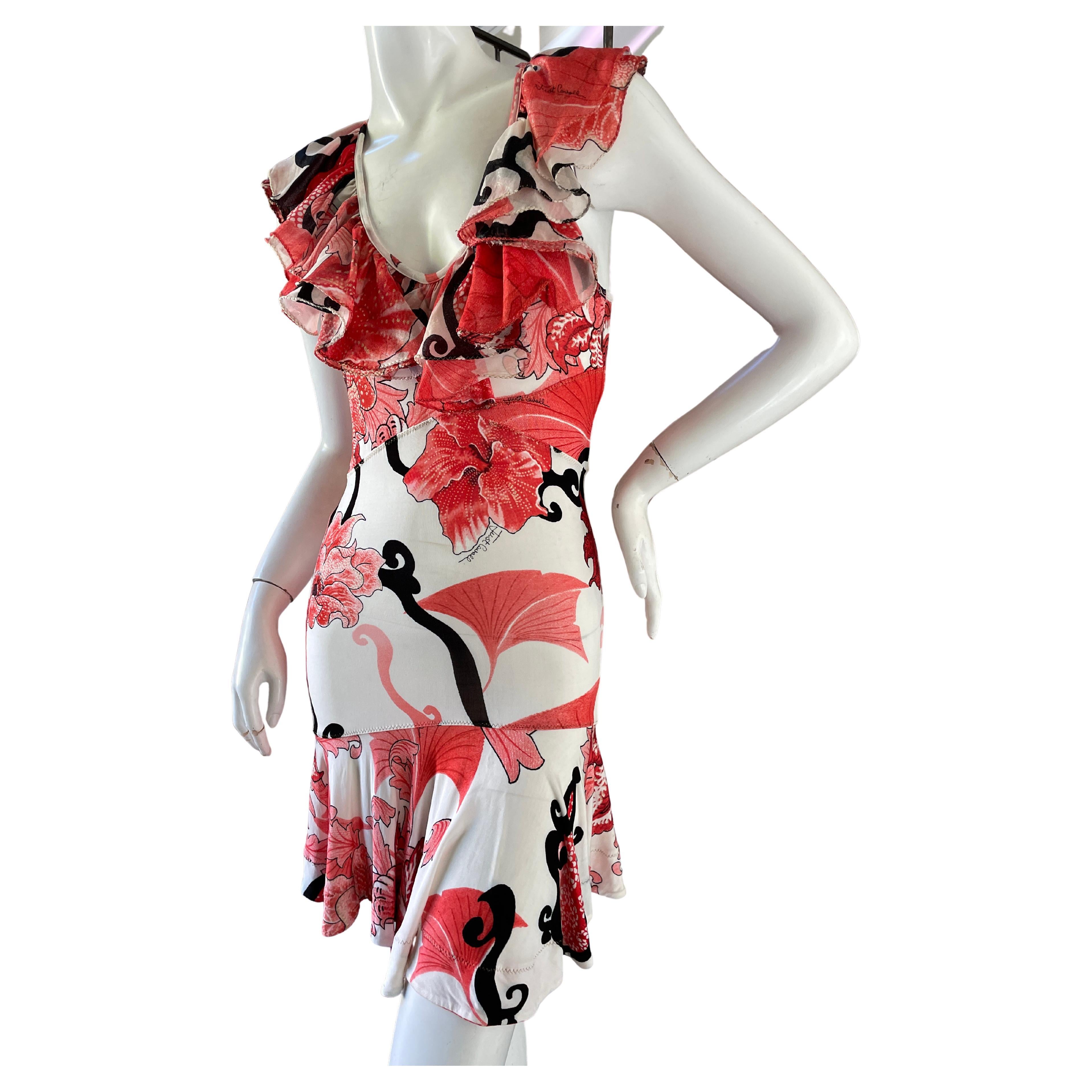 Roberto Cavalli for Just Cavalli Low Cut Baroque Pattern Mini Dress For Sale