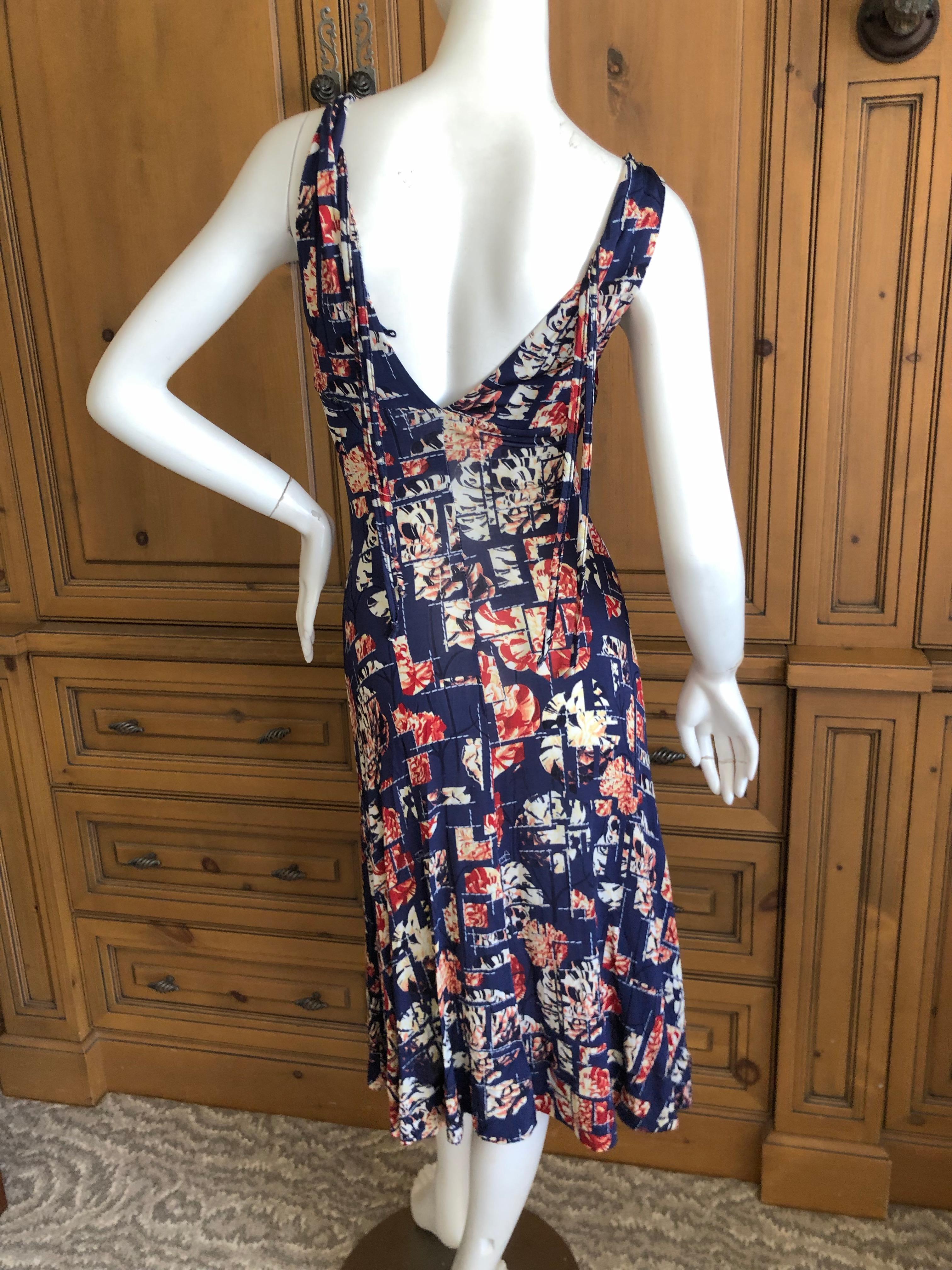 Roberto Cavalli for Just Cavalli Navy Blue Pattern Dress w Bronze Ring Details For Sale 2