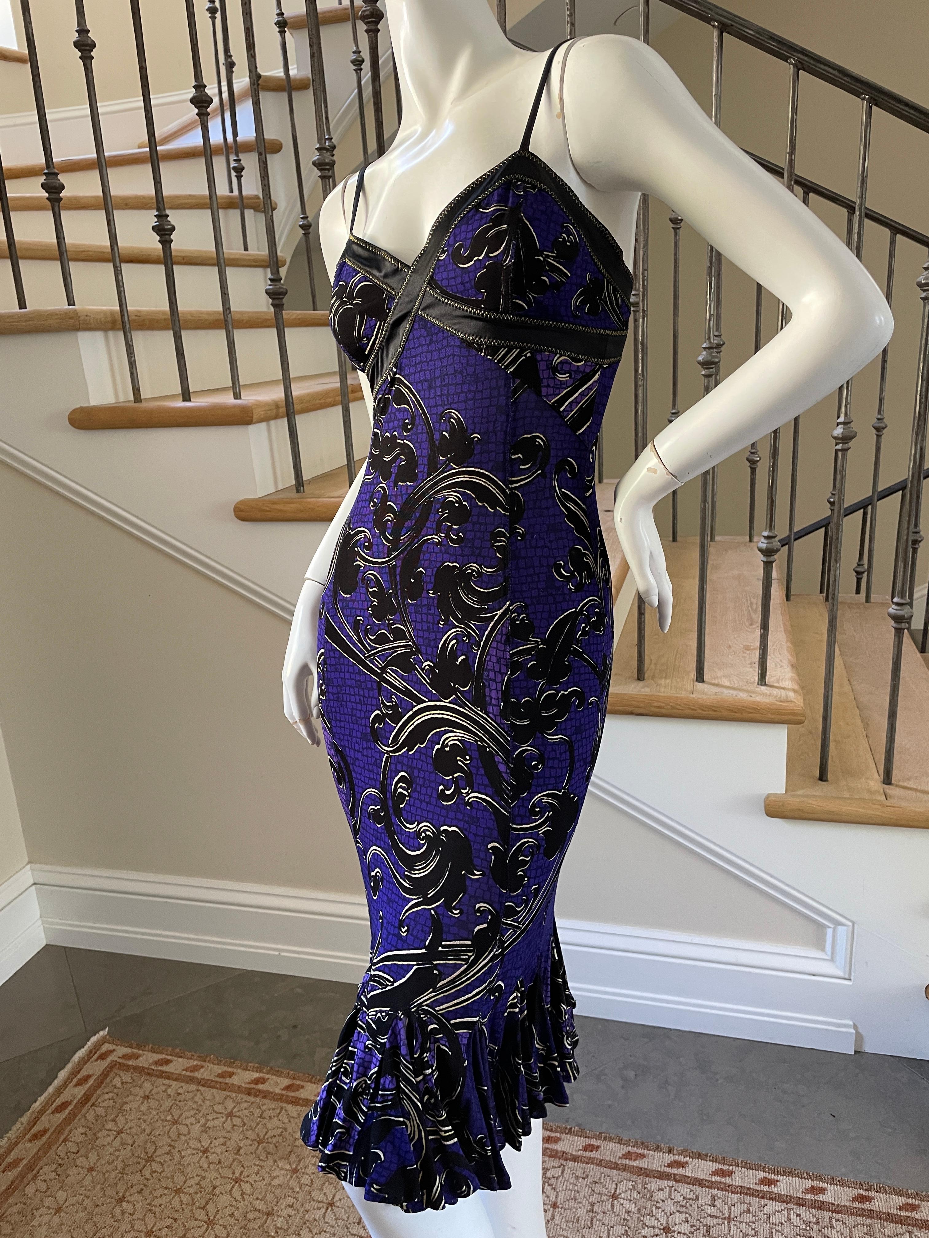 Roberto Cavalli for Just Cavalli Purple Flounce Hem Dress with Gold Stitching
 Sz 42
 This is so pretty, looks better on live model.
Bust 33